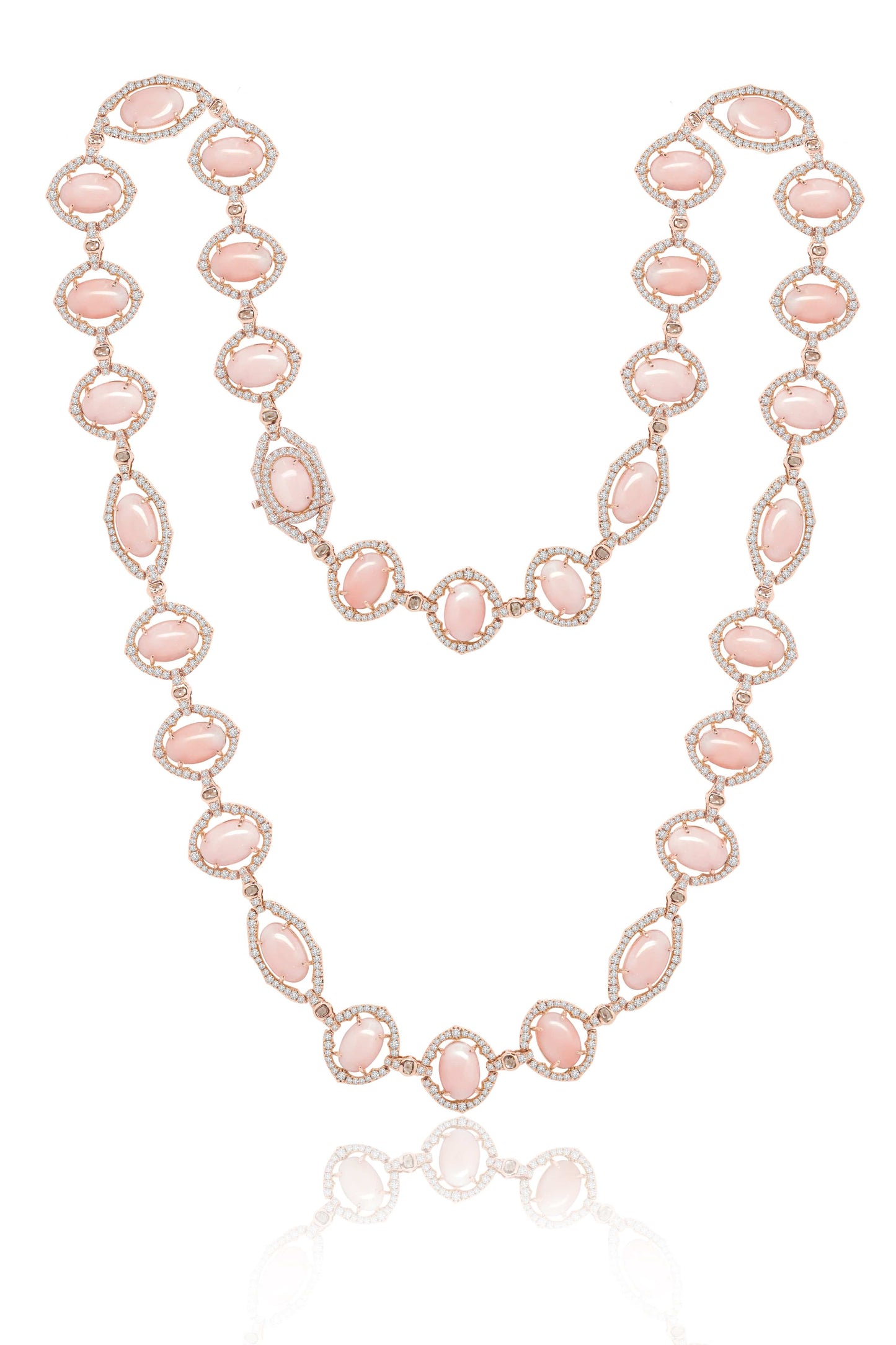 SUTRA-Long Angelskin Coral and Diamond Necklace-ROSE GOLD