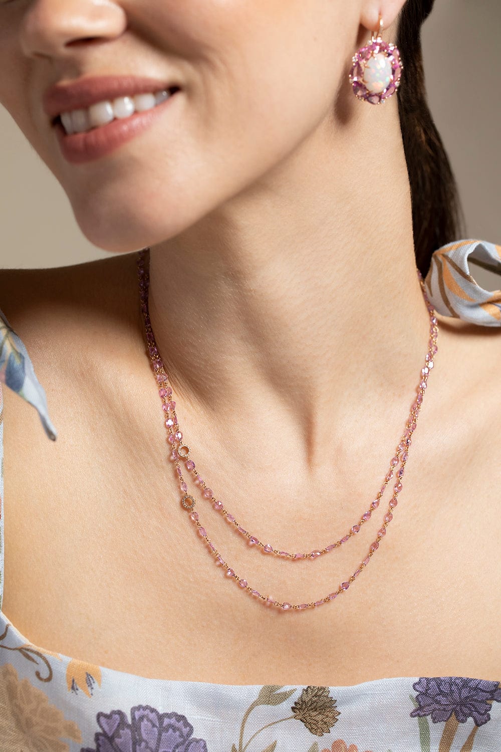 SUTRA-Pink Sapphire Beaded Necklace-ROSE GOLD