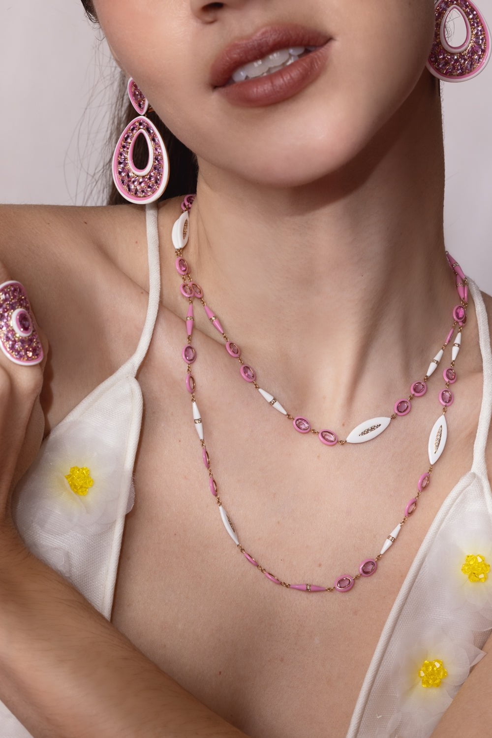 SUTRA-Pink Sapphire Ceramic Necklace-ROSE GOLD