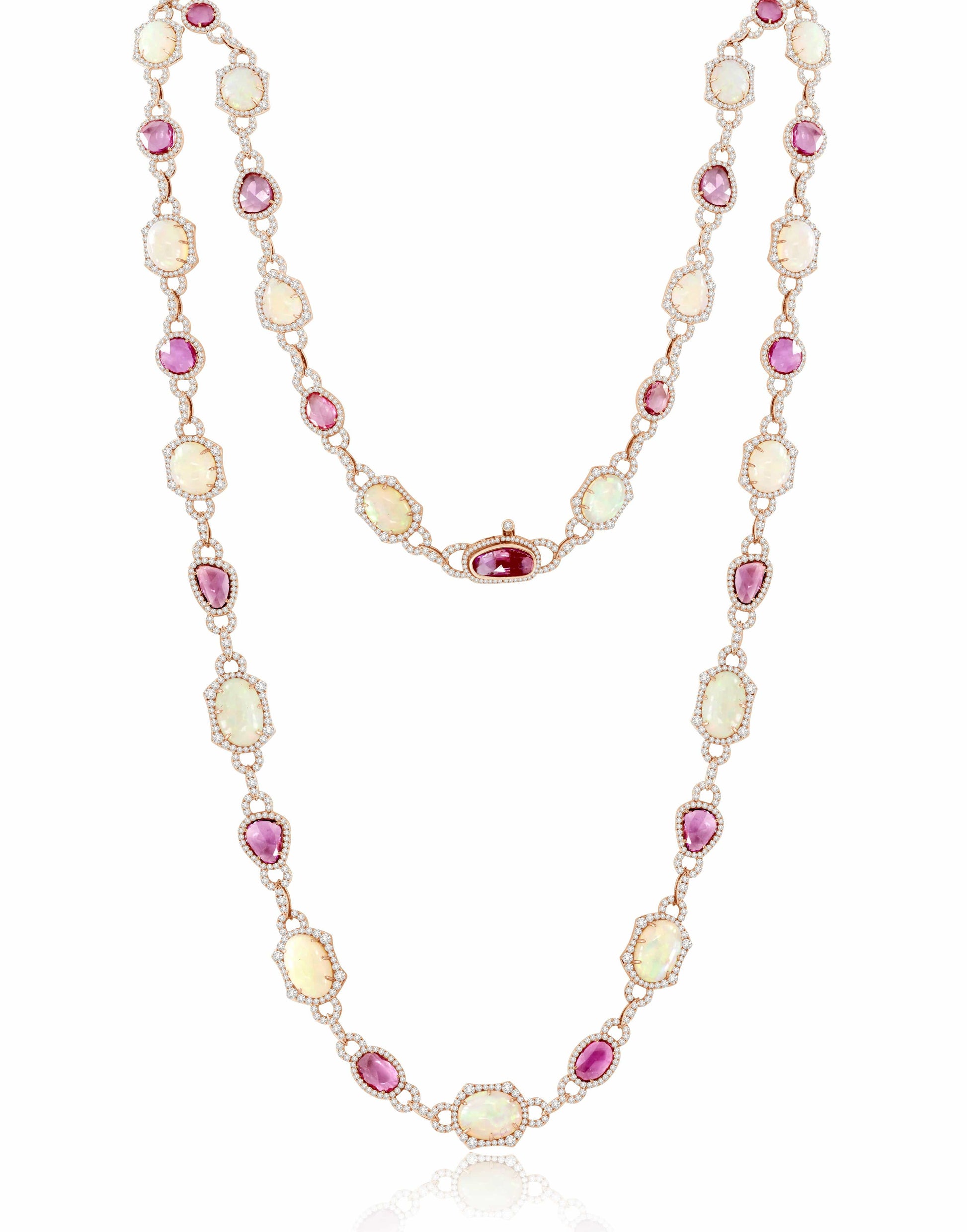 SUTRA-White Opal & Pink Sapphire Necklace-ROSE GOLD