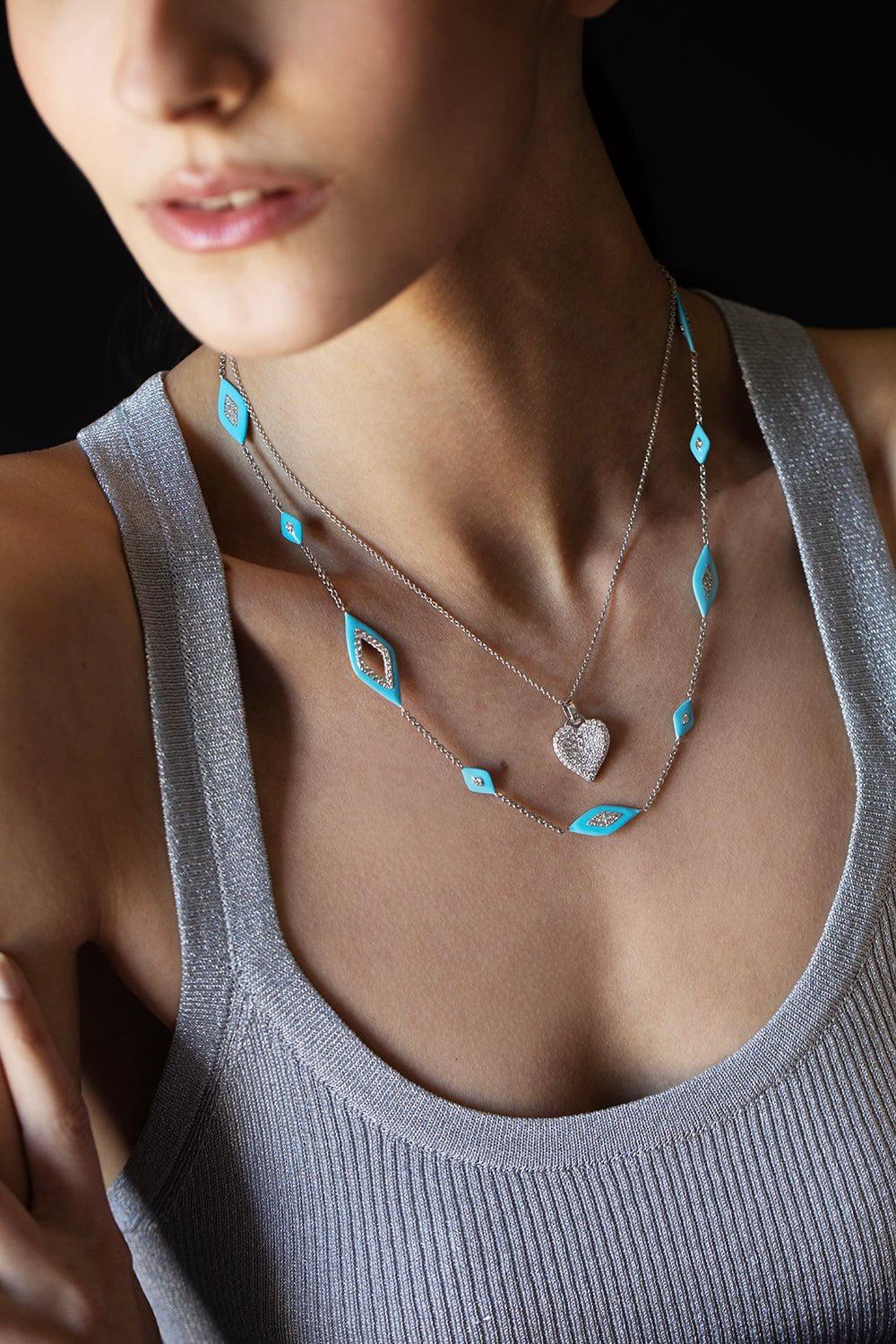 SUTRA-Blue Ceramic Diamond Necklace-WHITE GOLD
