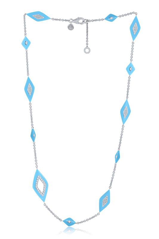 SUTRA-Blue Ceramic Diamond Necklace-WHITE GOLD