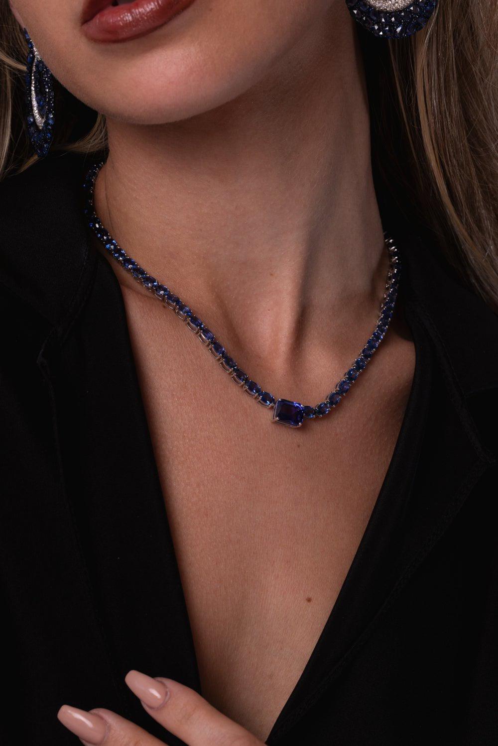 SUTRA-Blue Sapphire Tanzanite Necklace-WHITE GOLD
