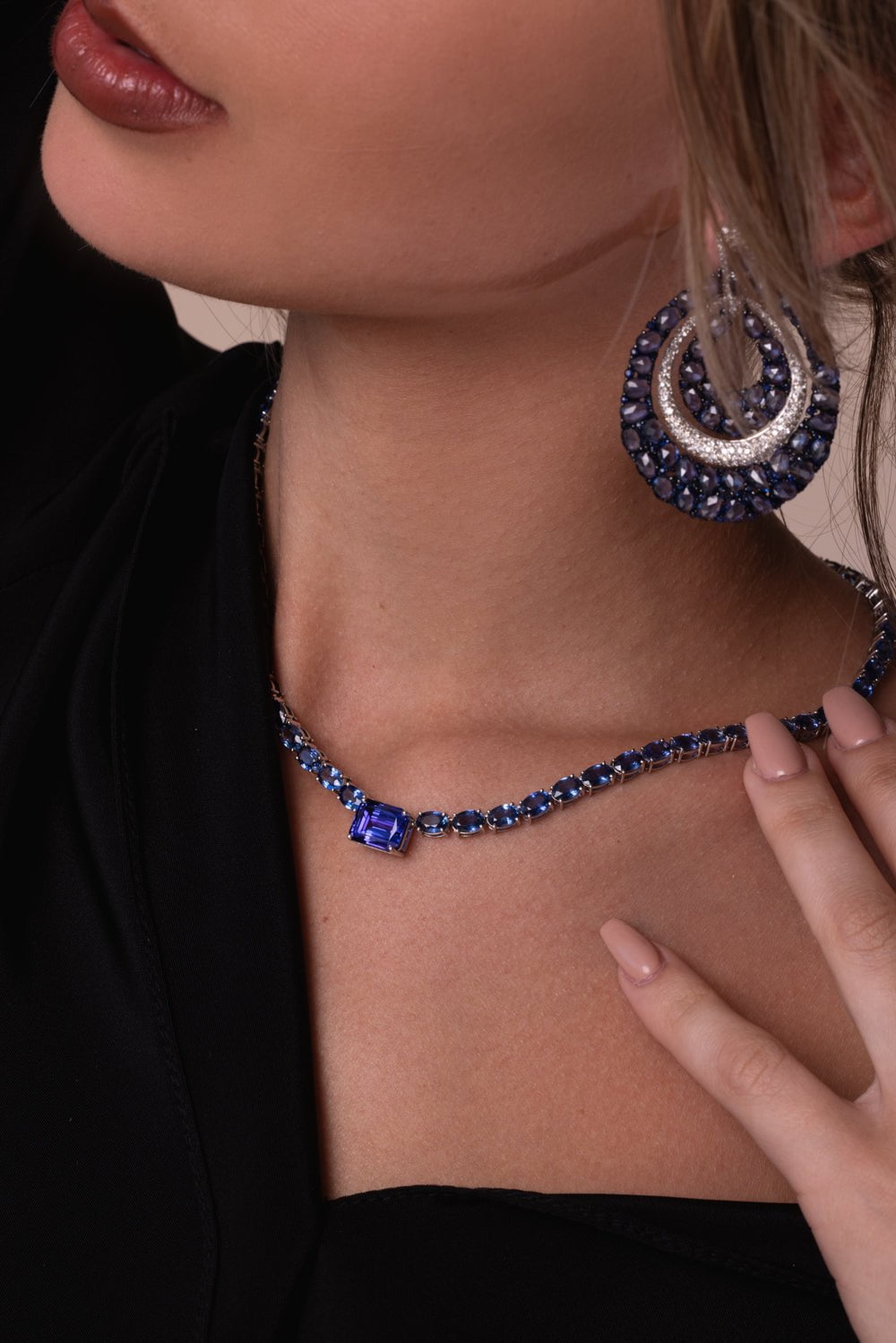 SUTRA-Blue Sapphire Tanzanite Necklace-WHITE GOLD