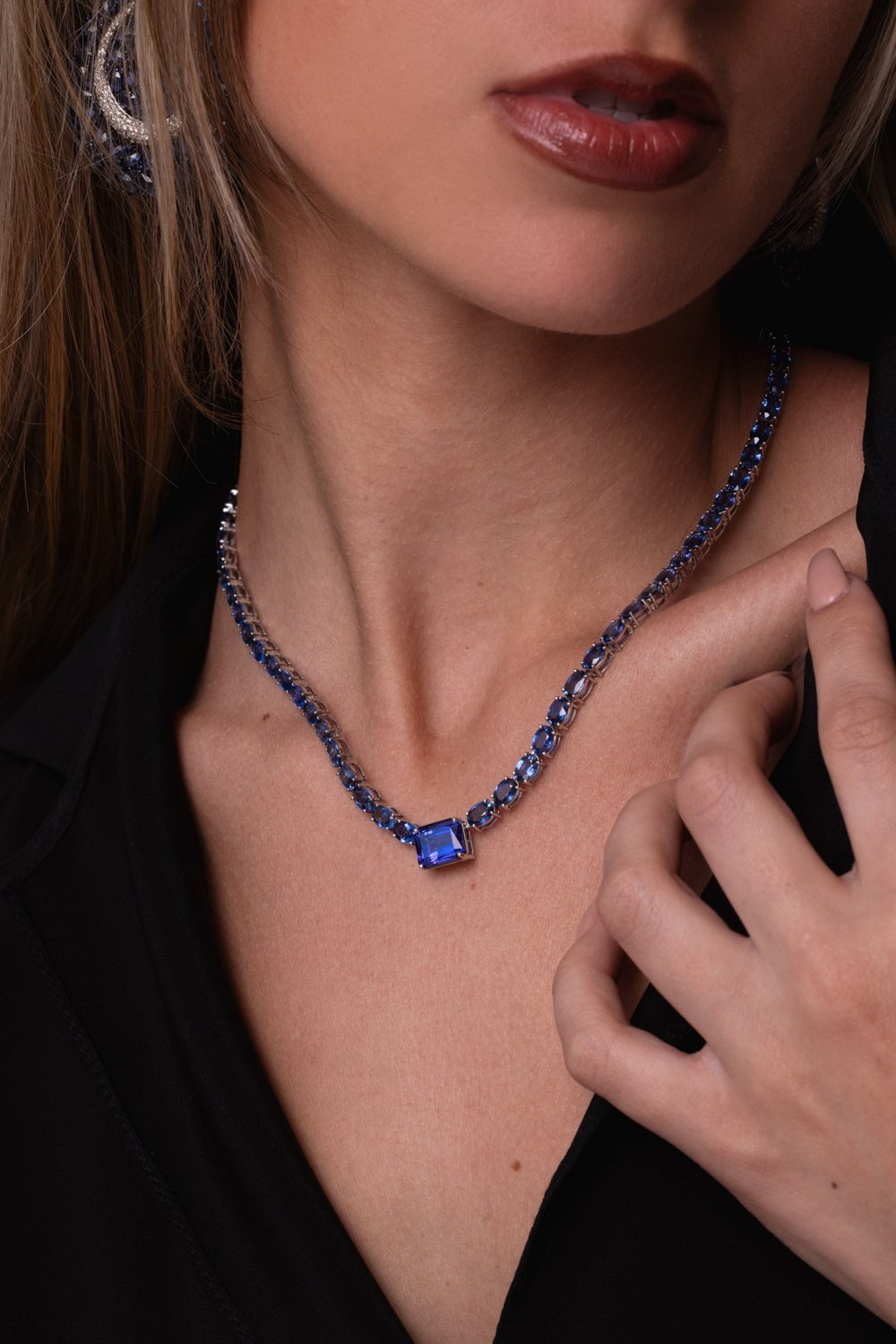 SUTRA-Blue Sapphire Tanzanite Necklace-WHITE GOLD