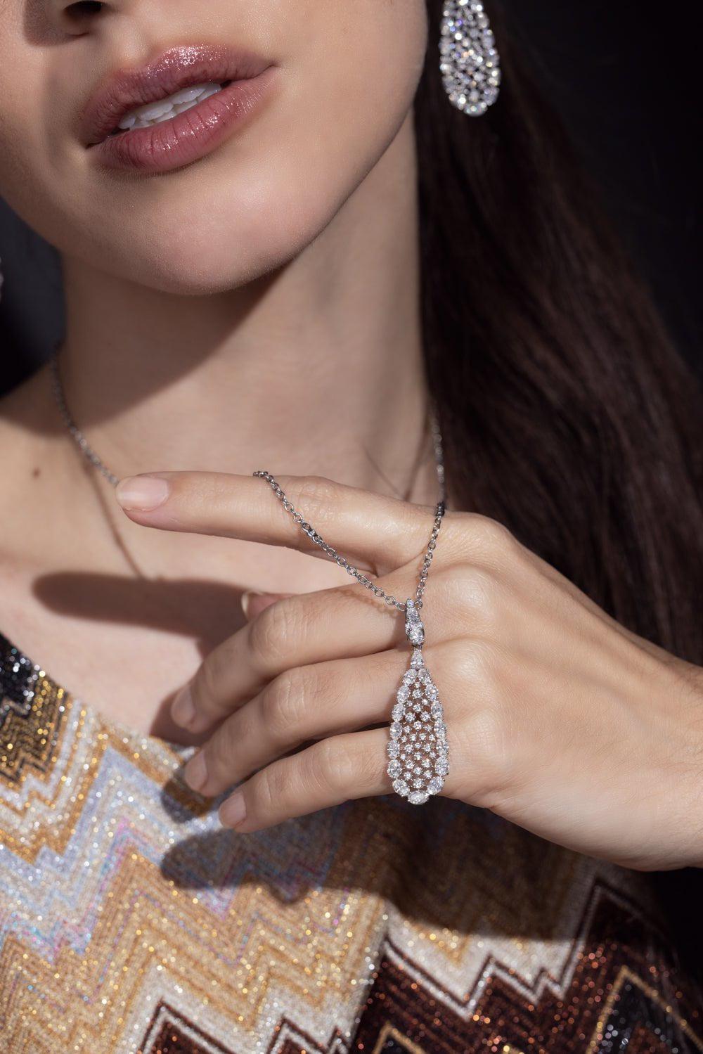 SUTRA-Diamond Pear Pendant Necklace-WHITE GOLD