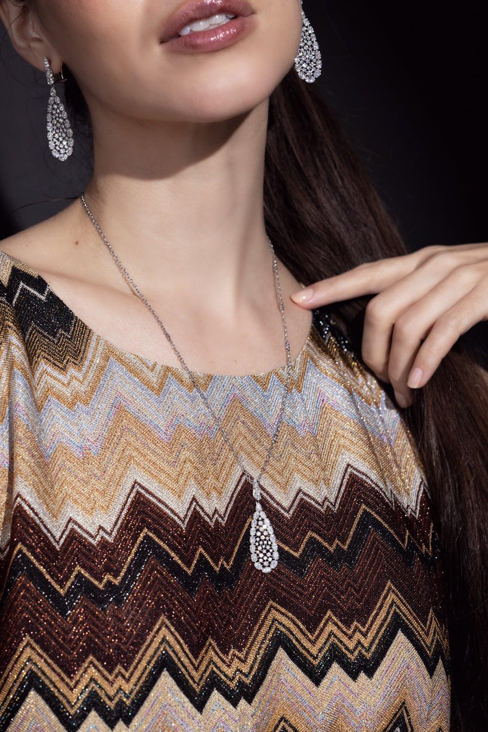 SUTRA-Diamond Pear Pendant Necklace-WHITE GOLD