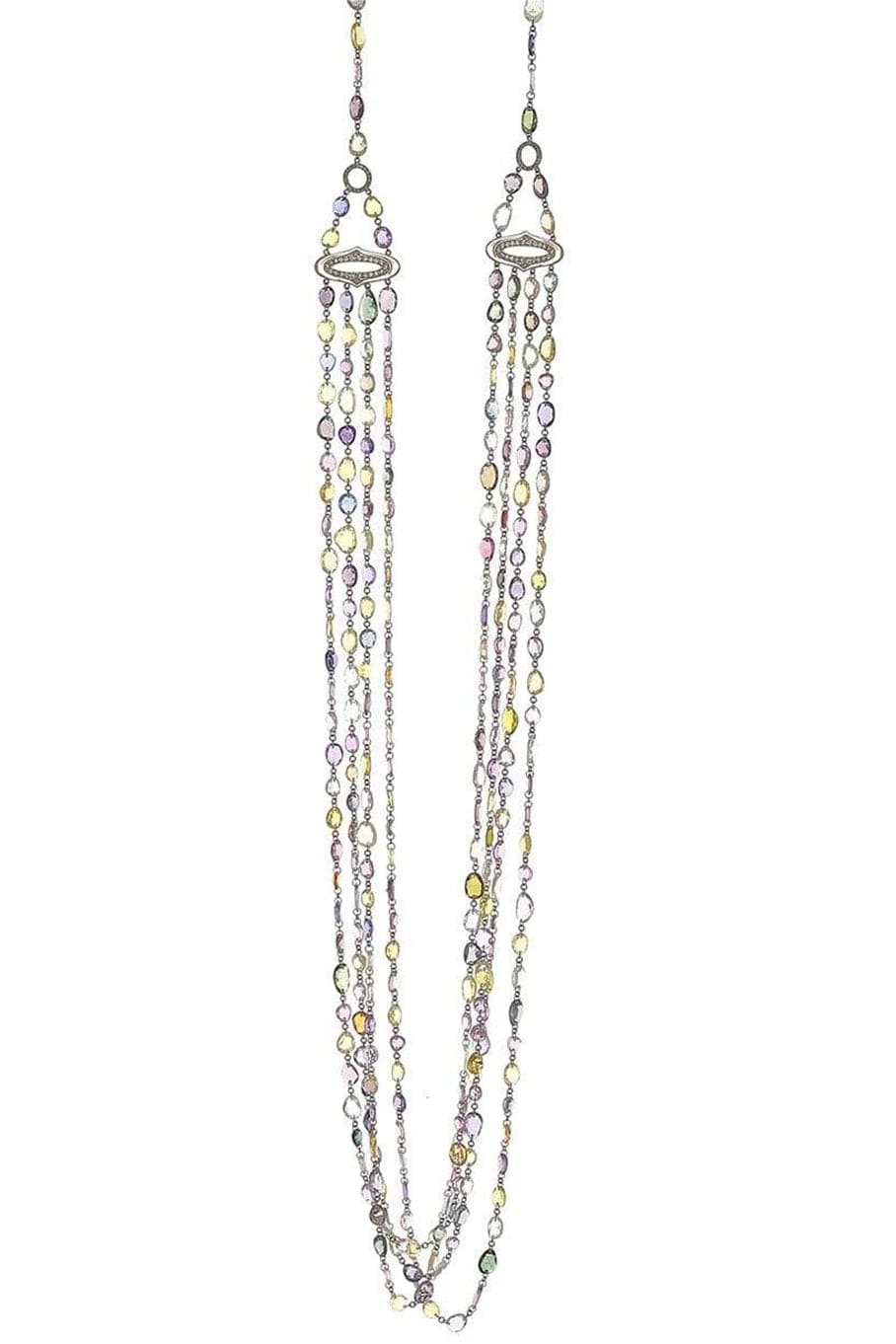 SUTRA-Sapphire and Diamond Triple Strand Necklace-WHITE GOLD