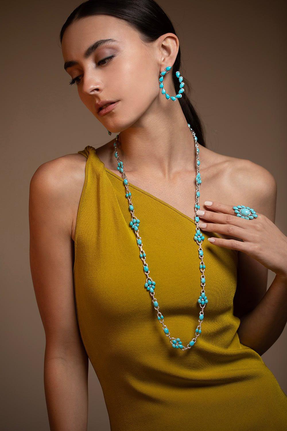 SUTRA-Turquoise Diamond Necklace-WHITE GOLD