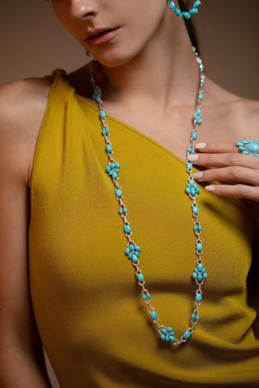 SUTRA-Turquoise Diamond Necklace-WHITE GOLD