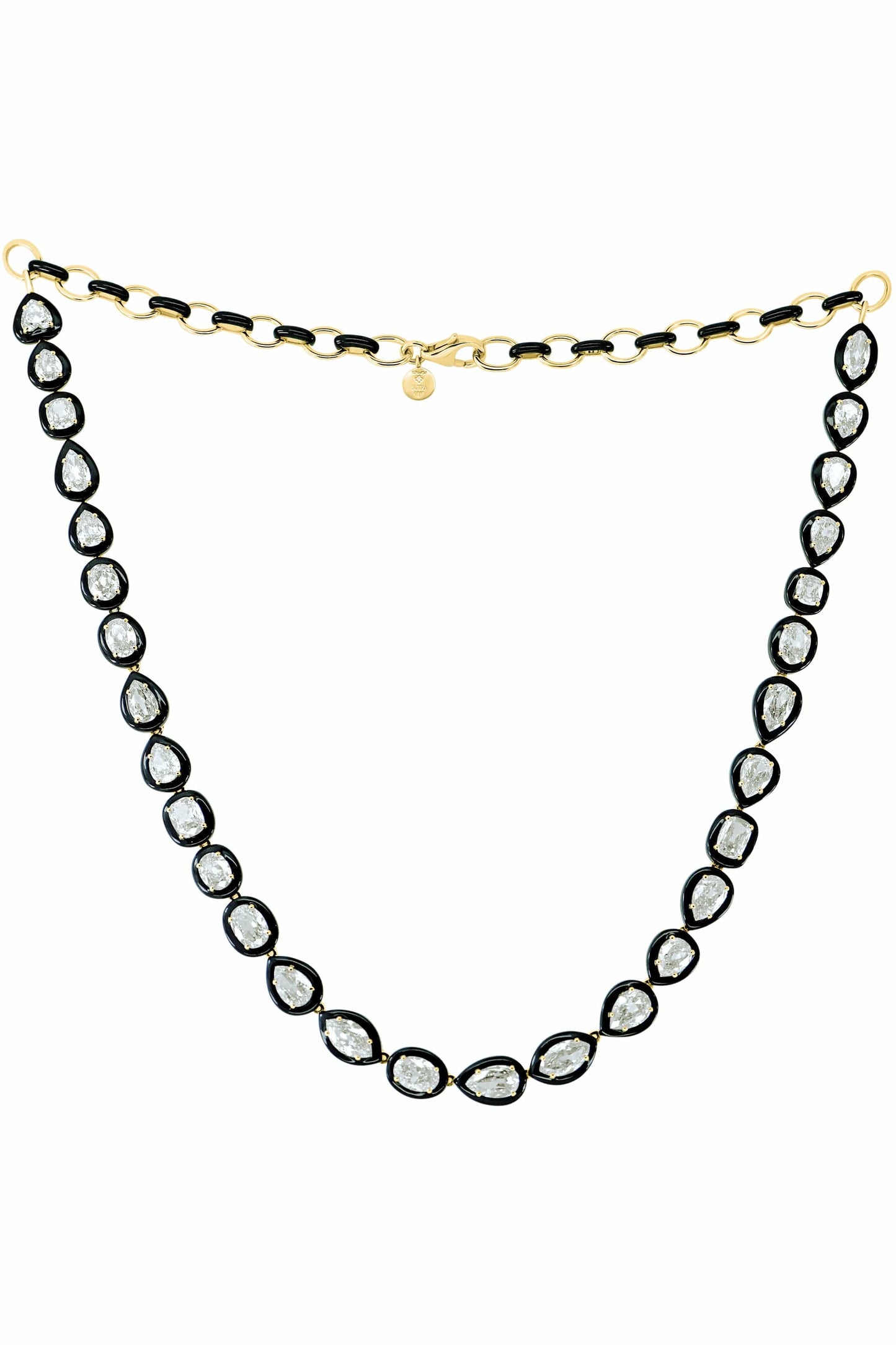 SUTRA-Black Ceramic Diamond Necklace-YELLOW GOLD