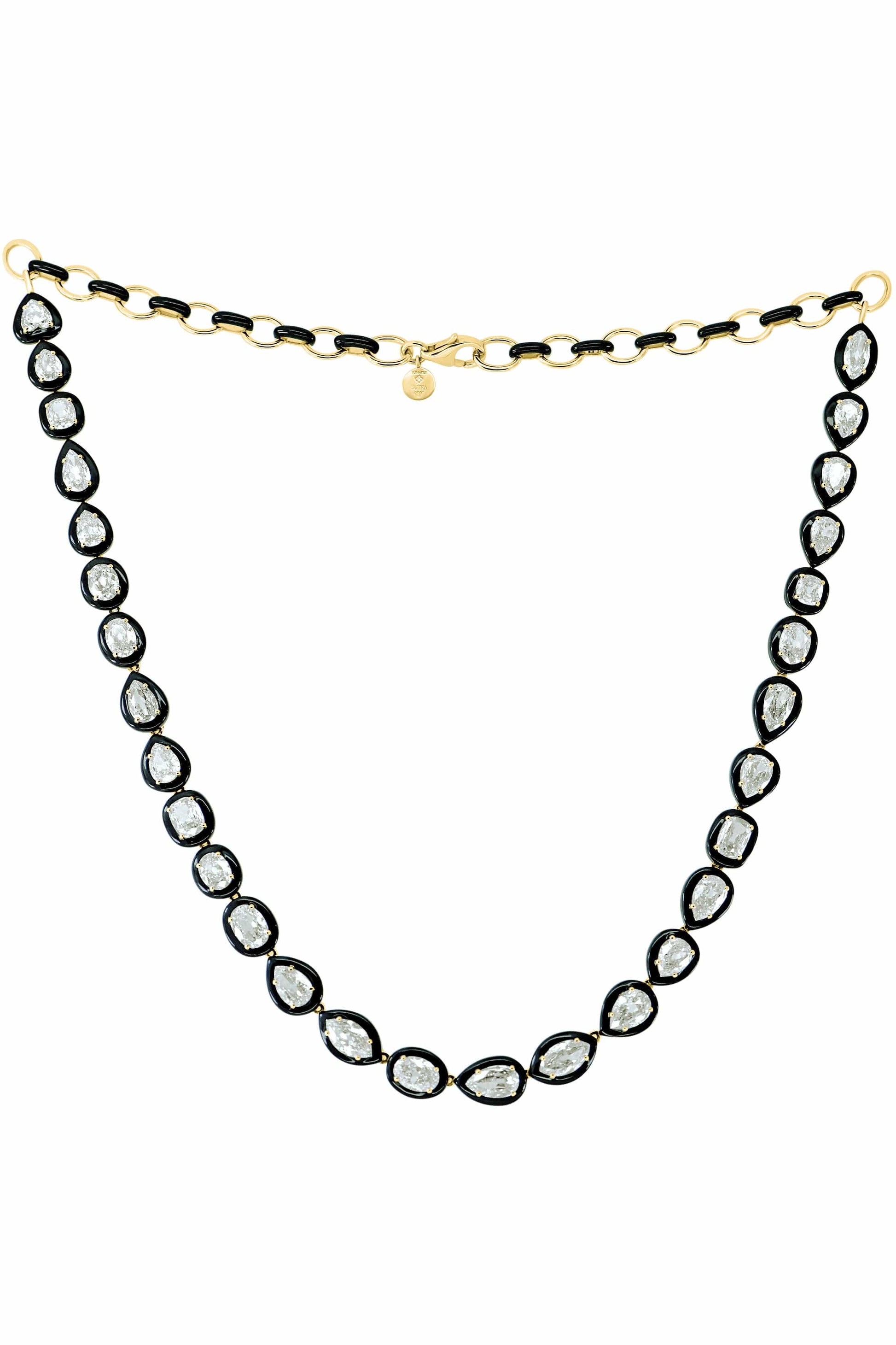 SUTRA-Black Ceramic Diamond Necklace-YELLOW GOLD