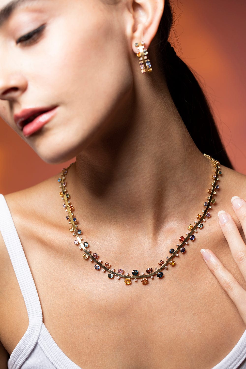 SUTRA-Multi Sapphire Necklace-YELLOW GOLD