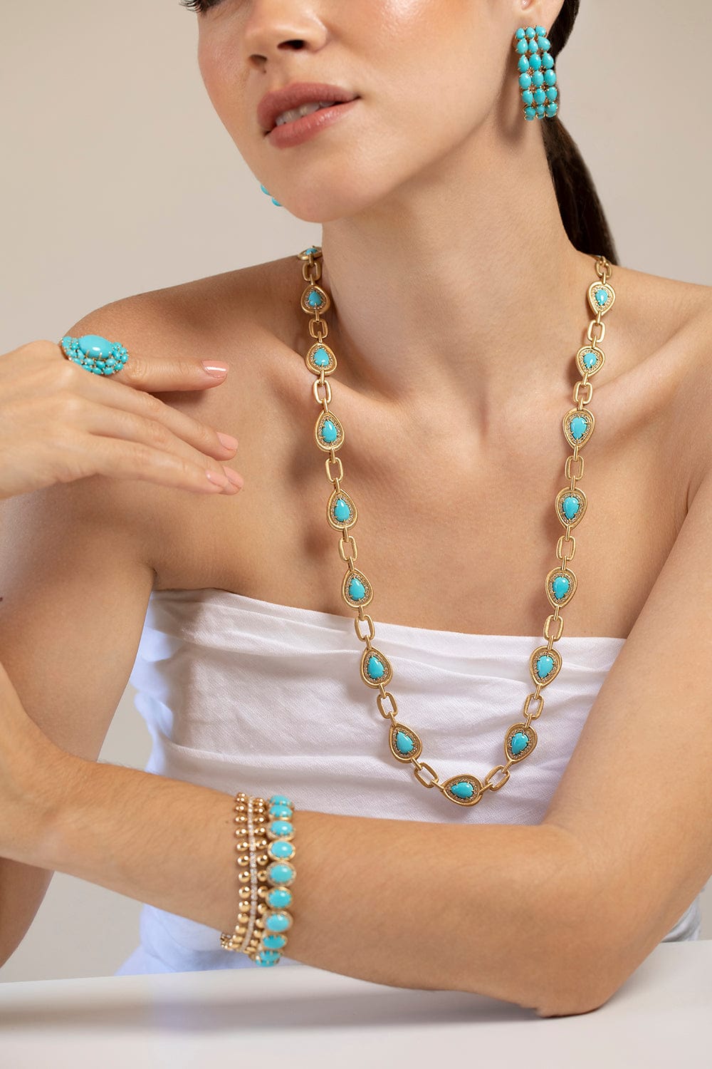 SUTRA-Turqouise and Diamond Necklace-YELLOW GOLD