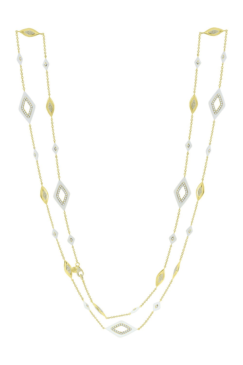 SUTRA-White Ceramic Diamond Necklace-YELLOW GOLD