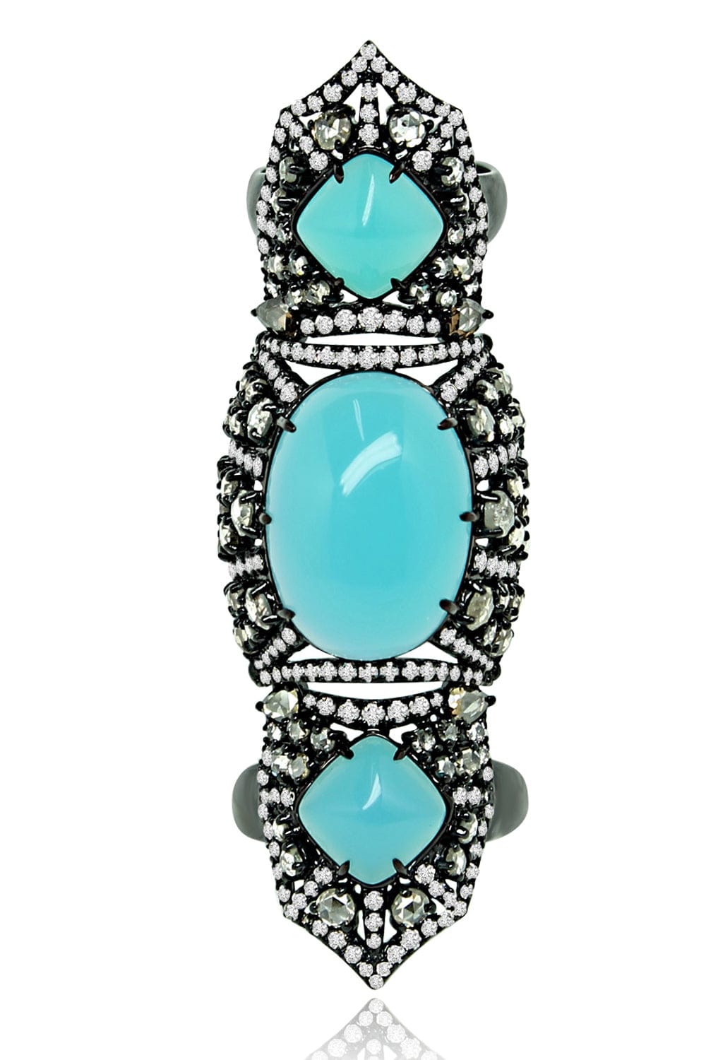 SUTRA-Agate and Diamond Triple Ring-BLACK GOLD