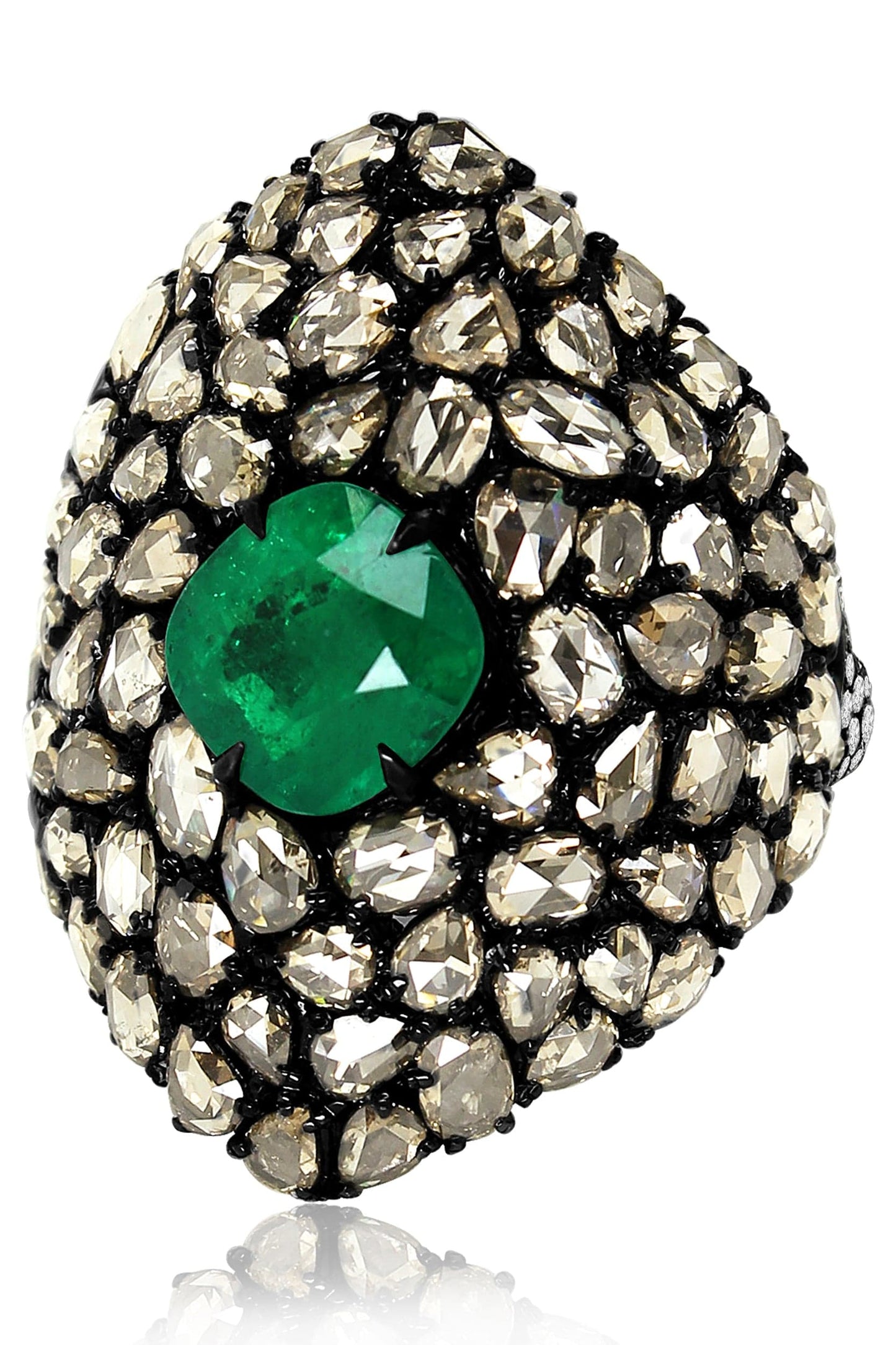 SUTRA-Emerald and Diamond Ring-BLACK GOLD