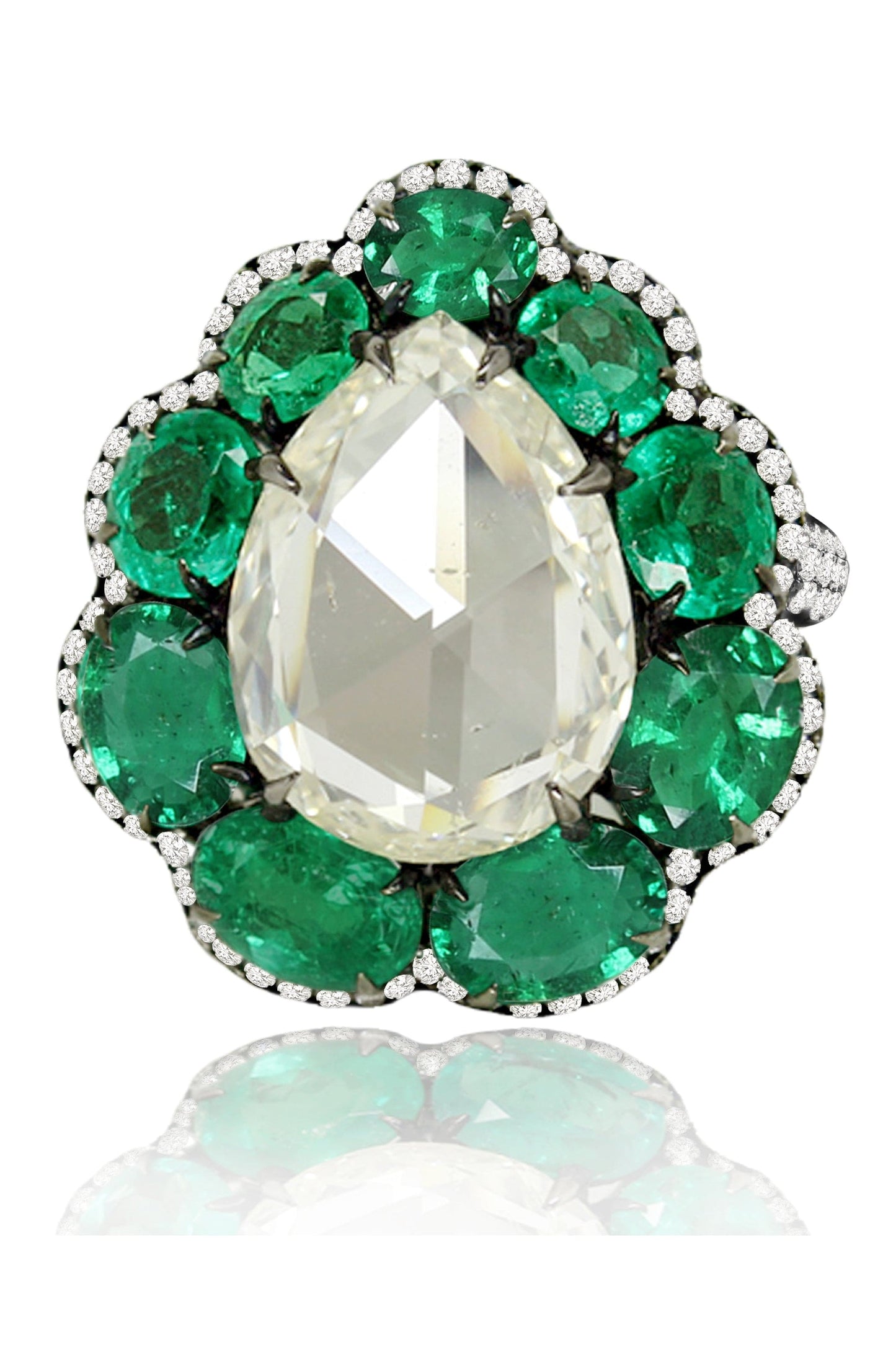 SUTRA-Diamond Pear and Emerald Ring-BLACK GOLD