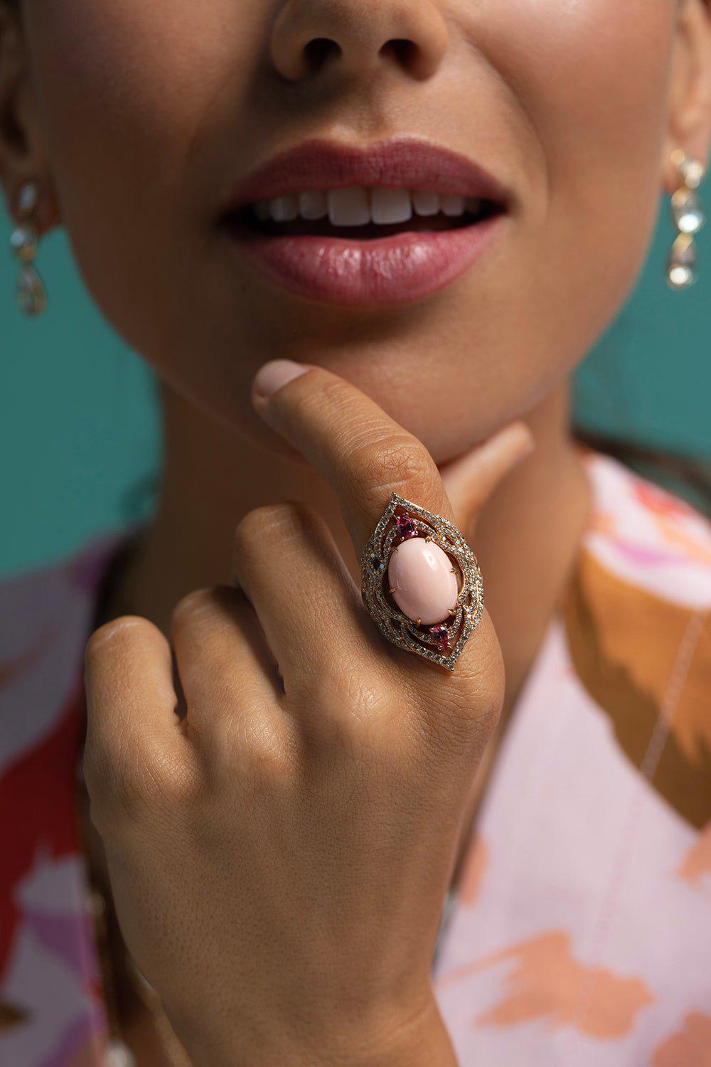 SUTRA-Pink Sapphire Coral Ring-ROSE GOLD
