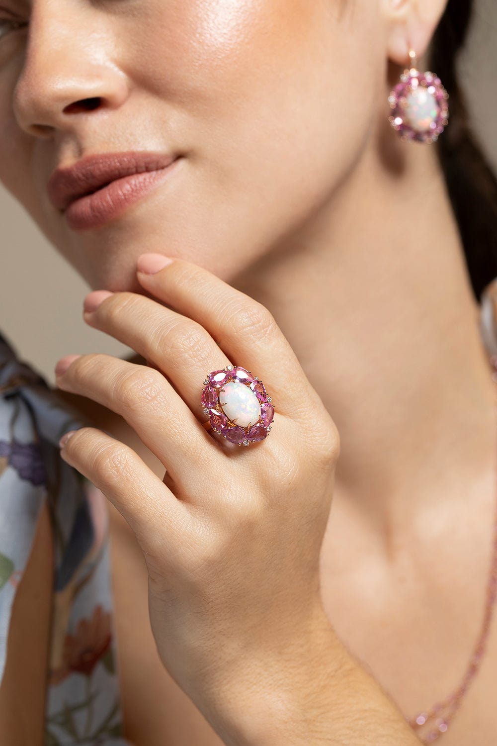 SUTRA-White Opal Pink Sapphire Ring-ROSE GOLD