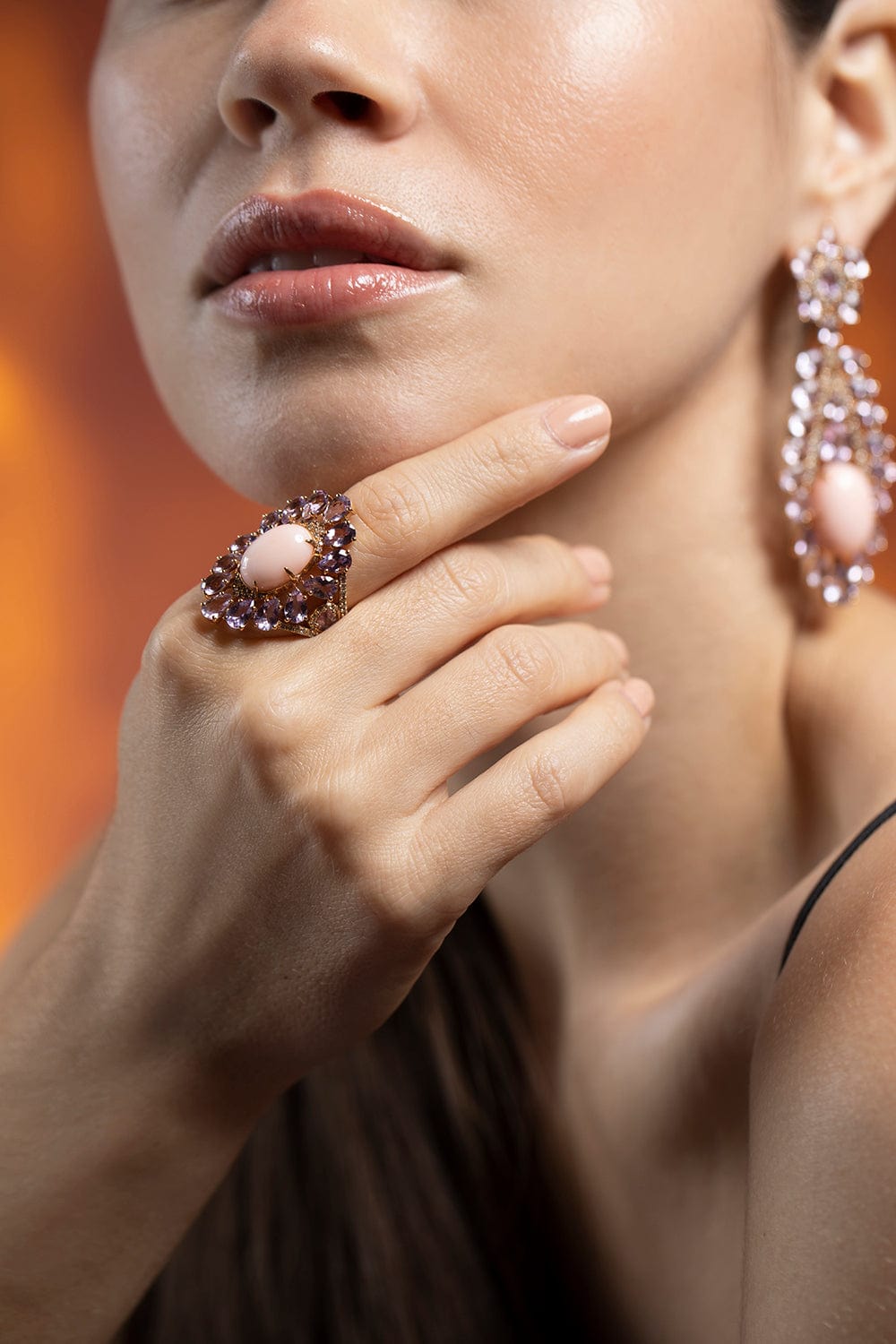 SUTRA-Amethyst And Coral Ring-ROSE GOLD
