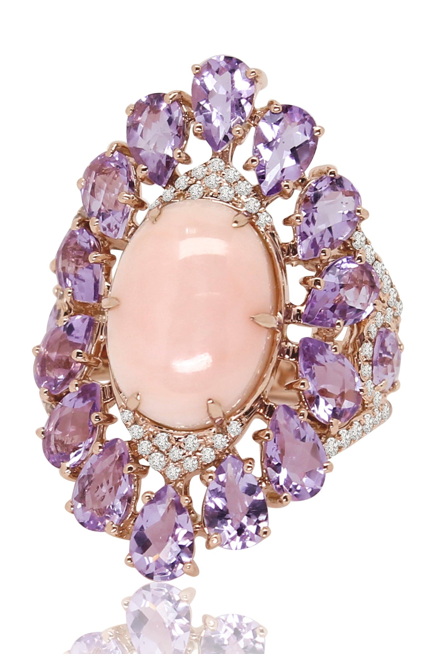 SUTRA-Amethyst And Coral Ring-ROSE GOLD