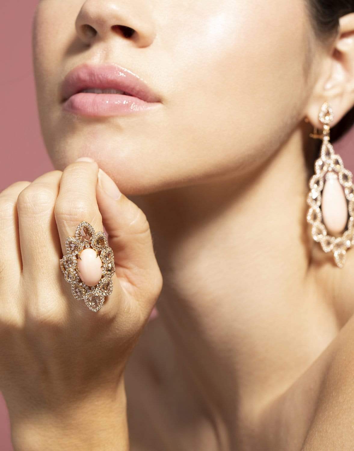 SUTRA-Angel Skin Coral and Diamond Ring-ROSE GOLD