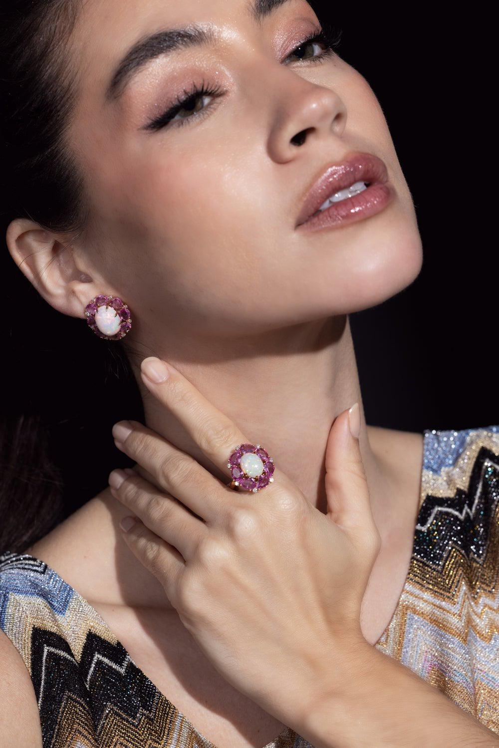 SUTRA-Pink Sapphire White Opal Ring-ROSE GOLD