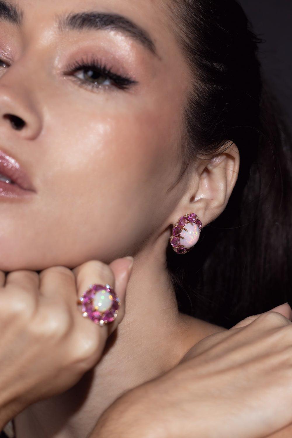 SUTRA-Pink Sapphire White Opal Ring-ROSE GOLD