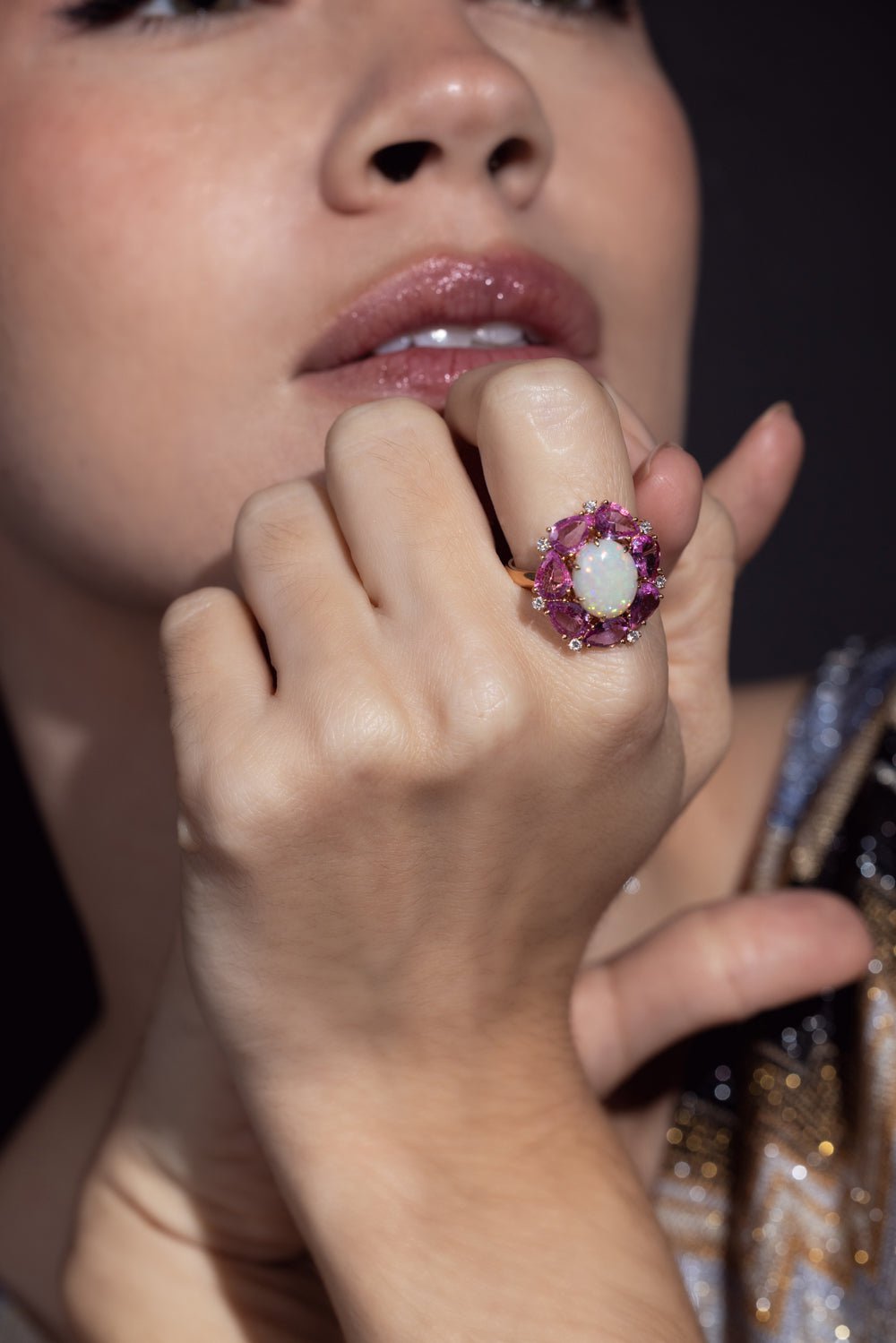 SUTRA-Pink Sapphire White Opal Ring-ROSE GOLD