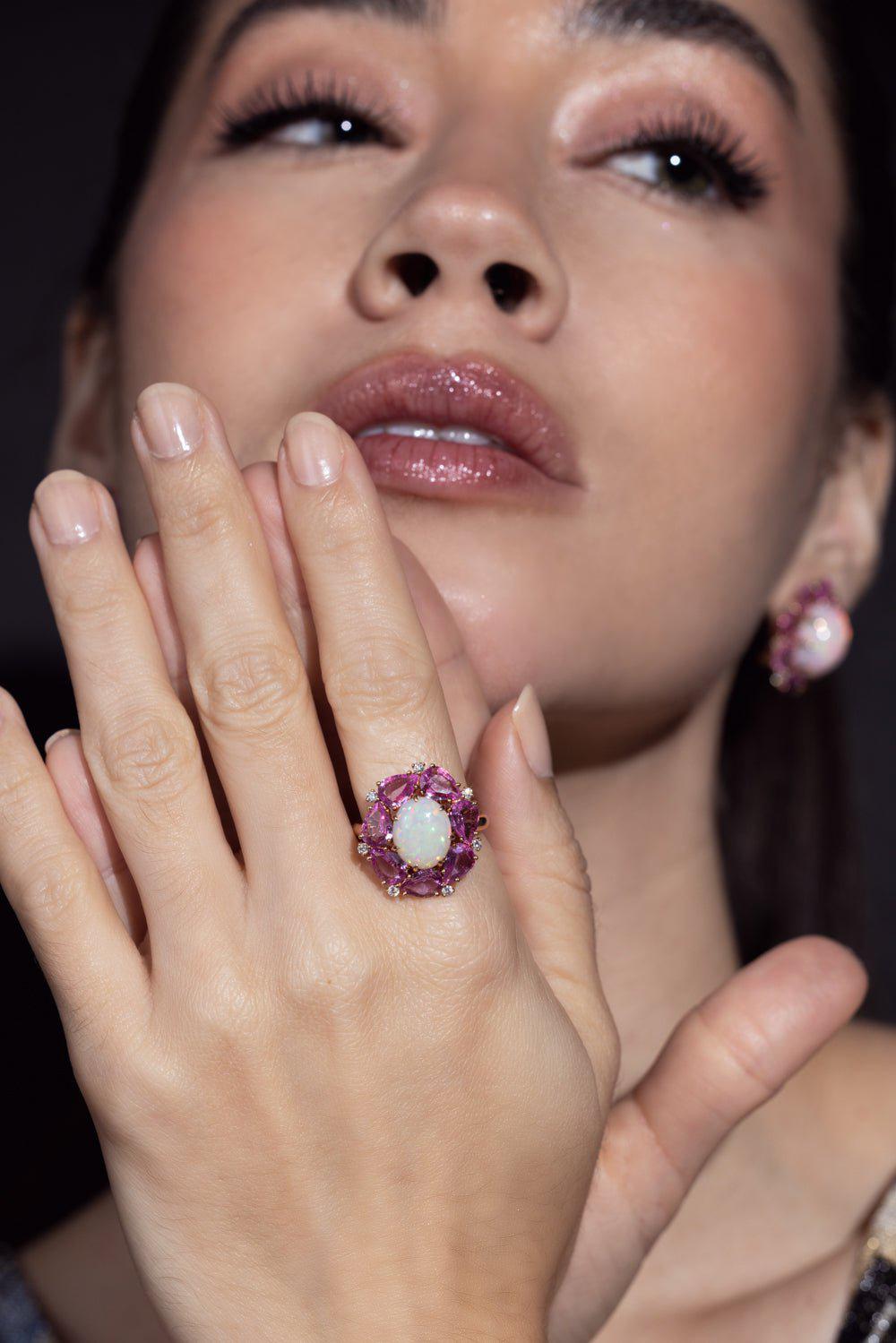 SUTRA-Pink Sapphire White Opal Ring-ROSE GOLD
