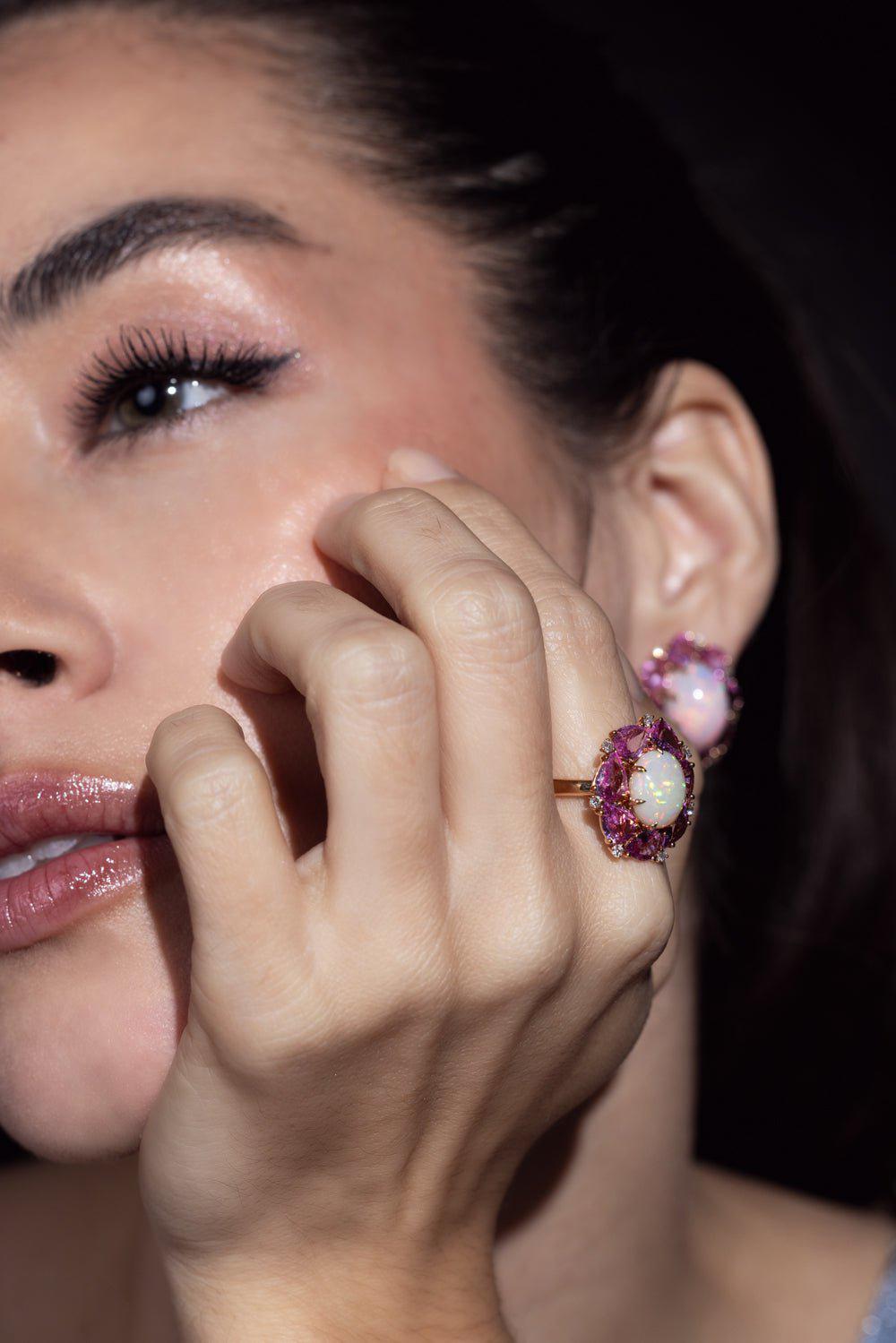 SUTRA-Pink Sapphire White Opal Ring-ROSE GOLD