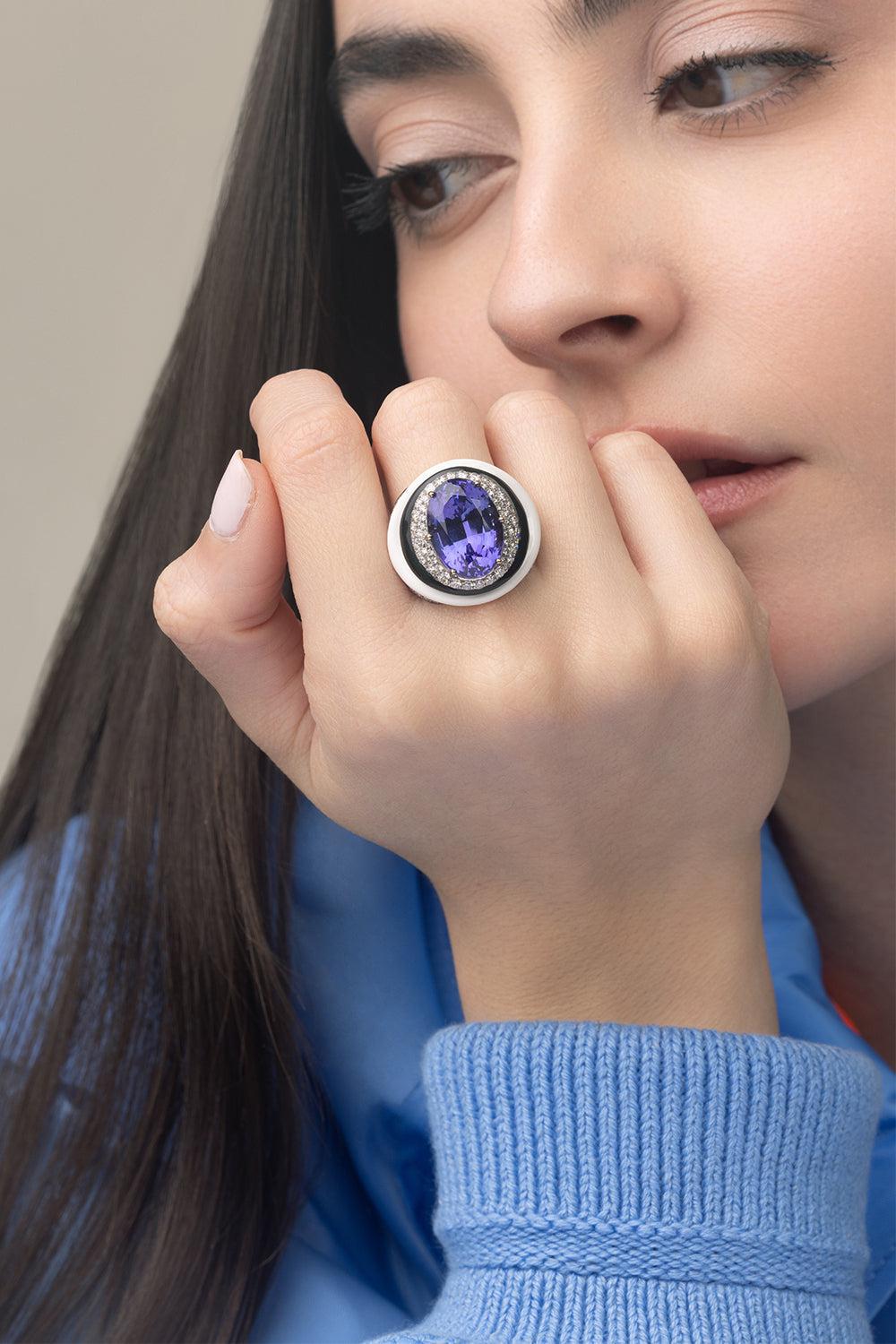 Ceramic Tanzanite Ring-WHITE GOLD-6.75-JEWELRYFINE JEWELRING-SUTRA