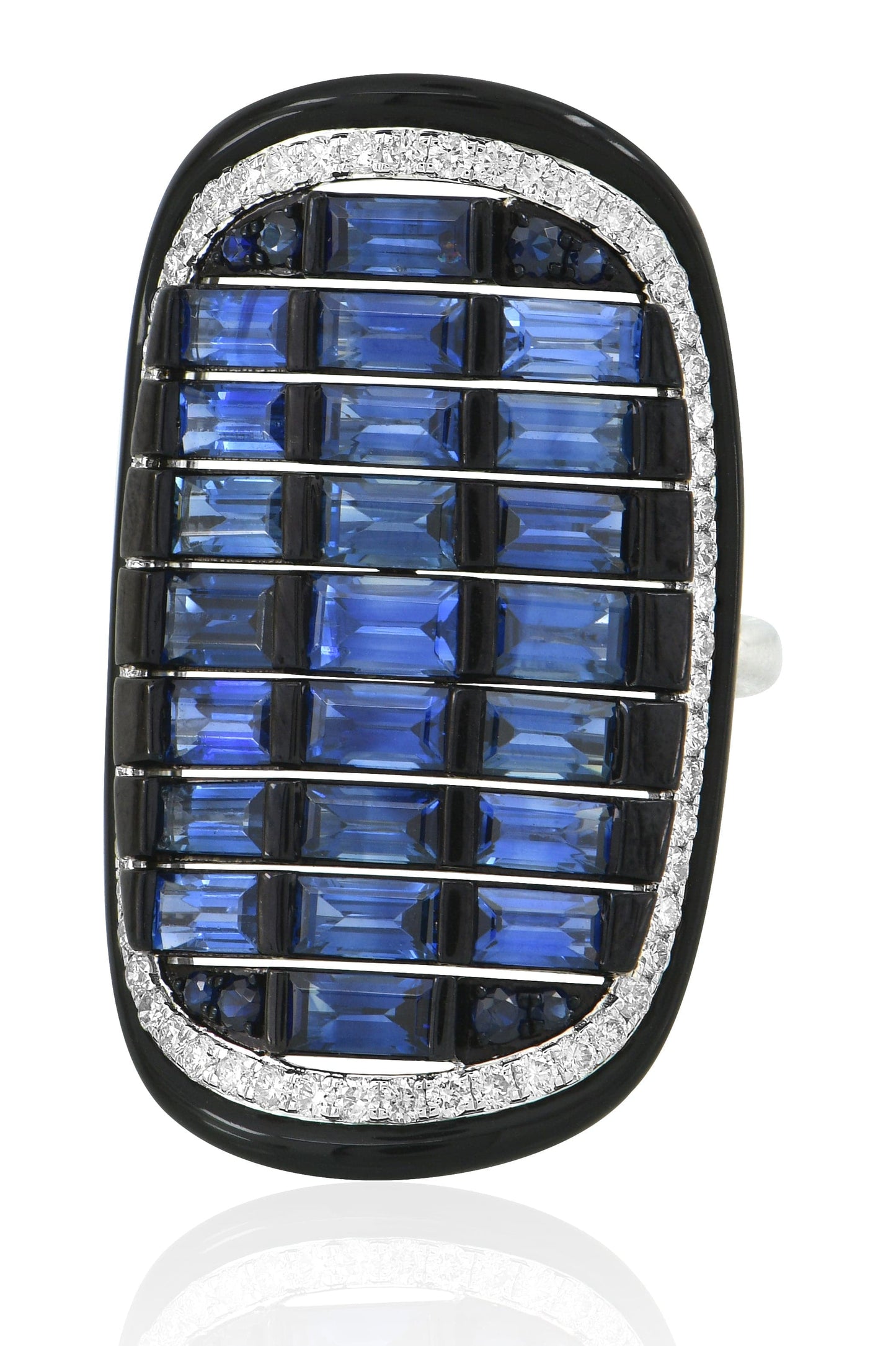 SUTRA-Black Ceramic Blue Sapphire Ring-WHITE GOLD