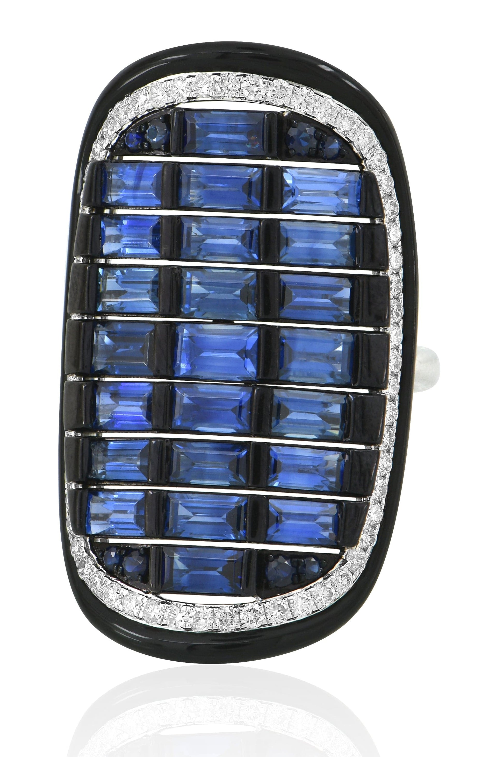 SUTRA-Black Ceramic Blue Sapphire Ring-WHITE GOLD
