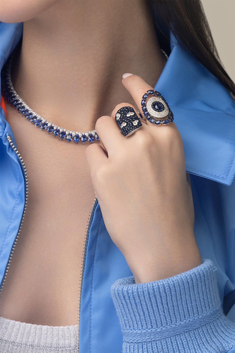Blue Sapphire Inner Circle Ring-WHITE GOLD-7-JEWELRYFINE JEWELRING-SUTRA