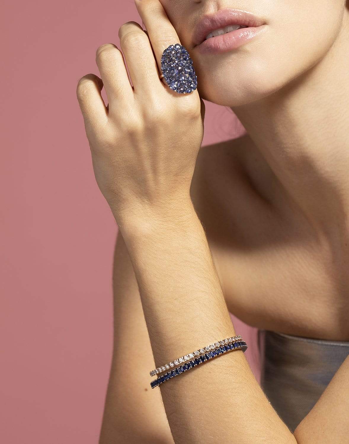 SUTRA-Blue Sapphire Mosaic Ring-WHITE GOLD