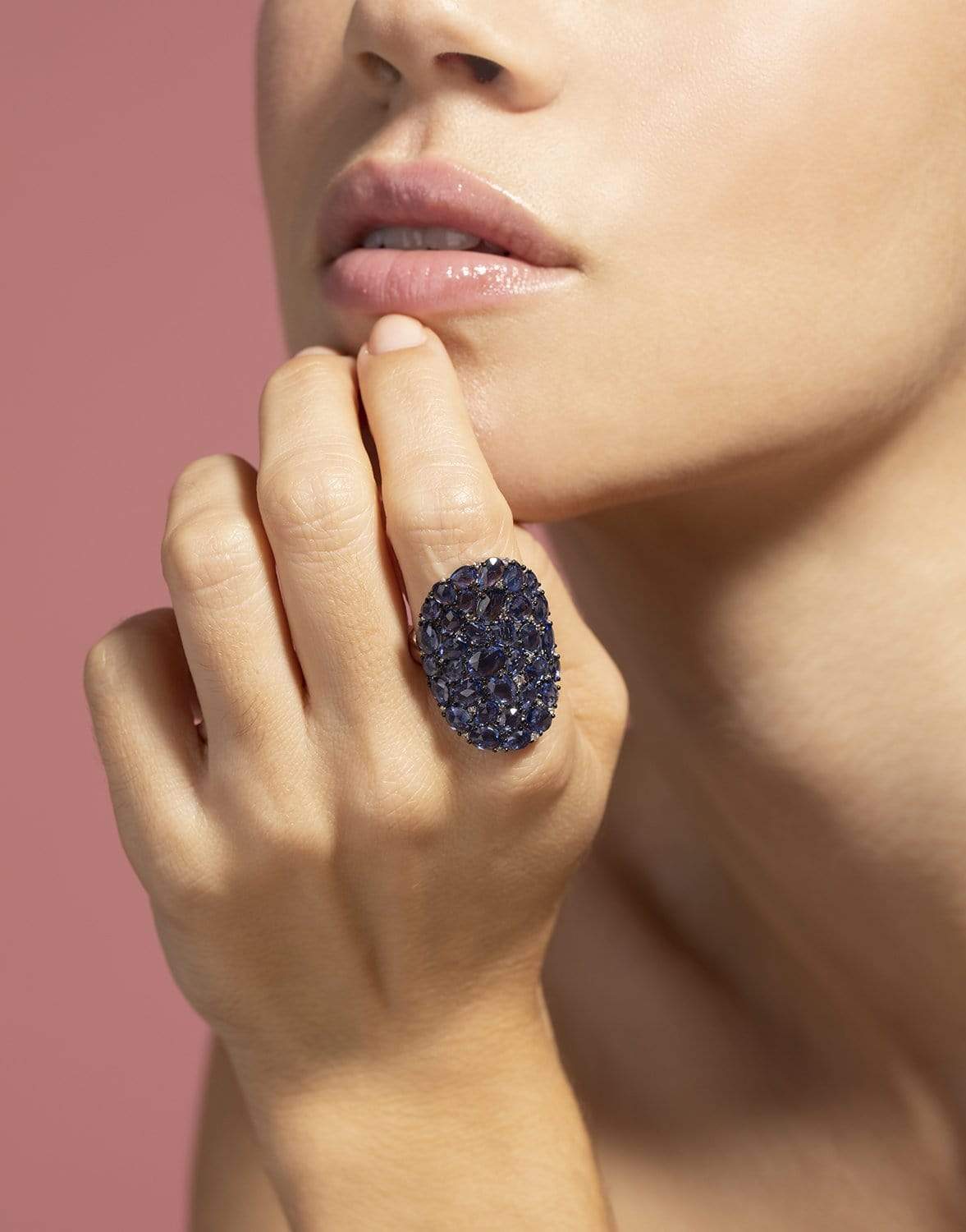 SUTRA-Blue Sapphire Mosaic Ring-WHITE GOLD
