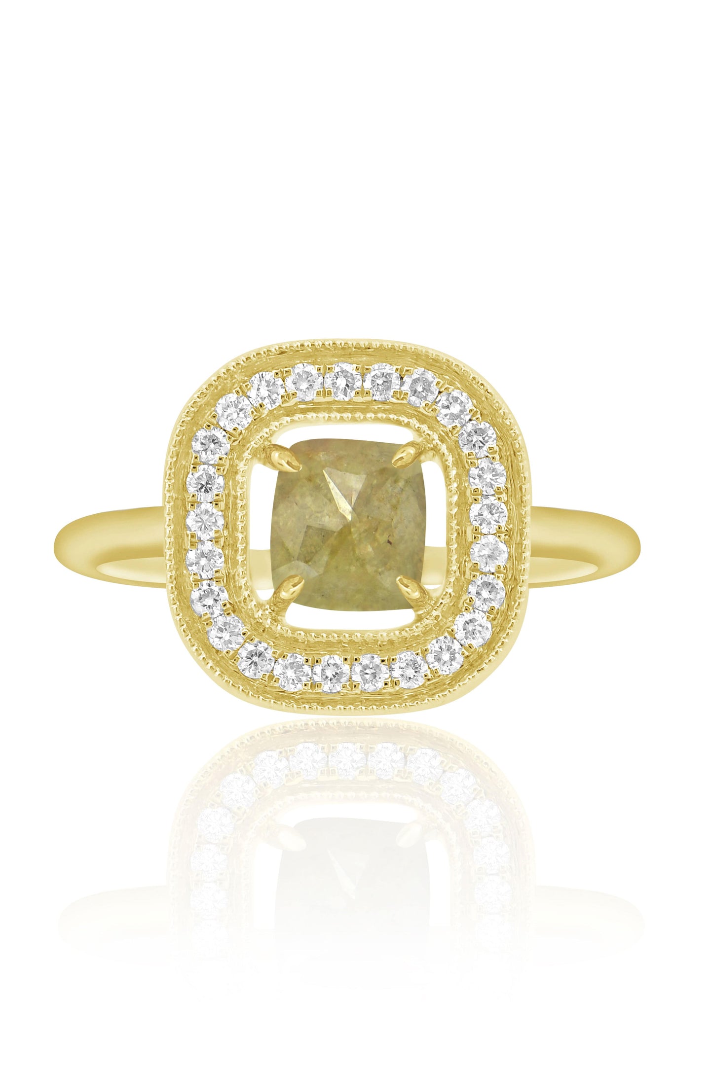 SUTRA-Cushion Rough Cut Diamond Ring-YELLOW GOLD