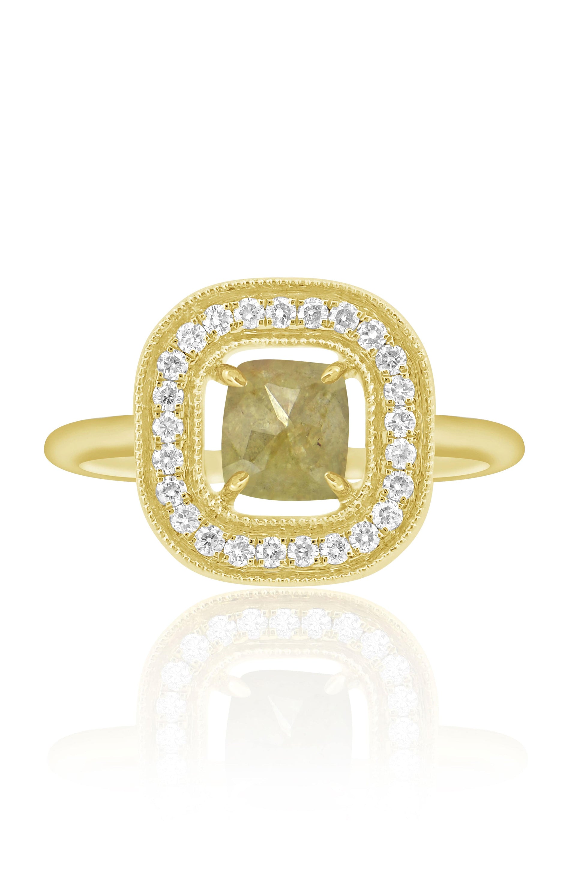 SUTRA-Cushion Rough Cut Diamond Ring-YELLOW GOLD