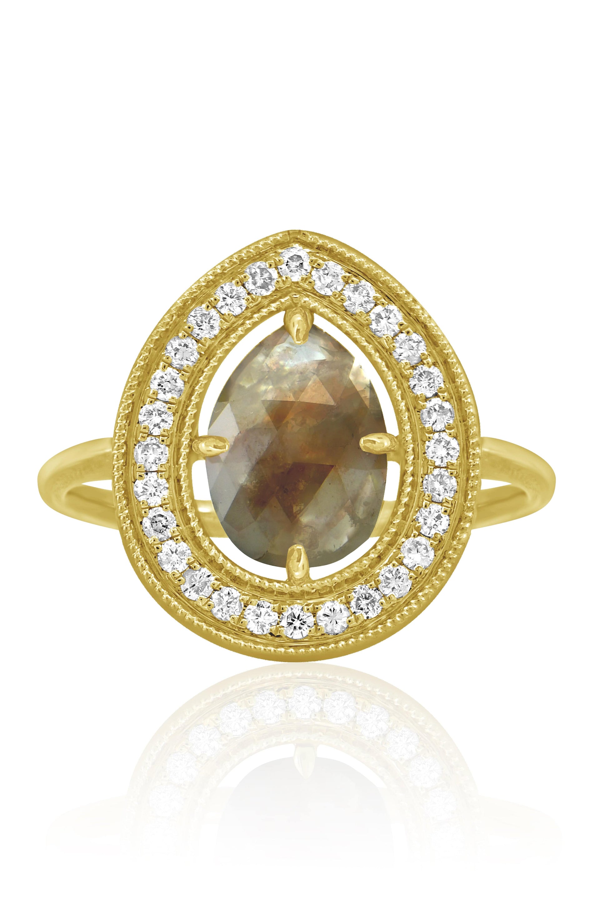 SUTRA-Rough Cut Diamond Halo Ring-YELLOW GOLD