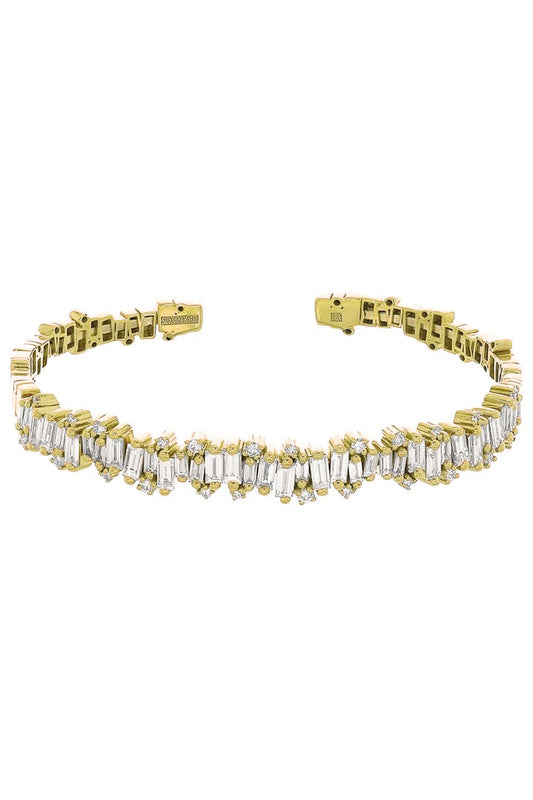 Diamond Baguette Fireworks Bangle Bracelet - Yellow Gold