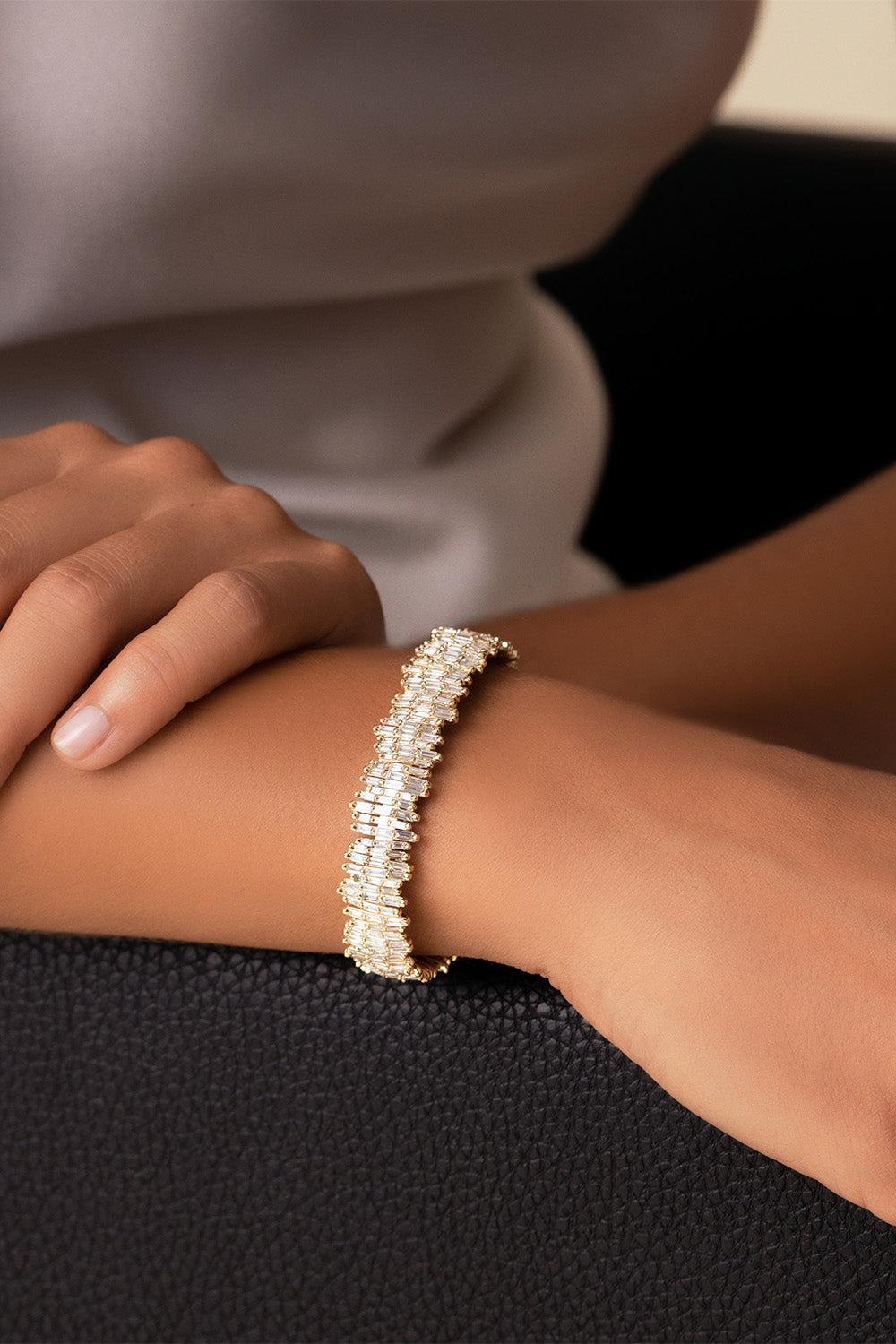 Firework Baguette Diamond Eternity Bangle Bracelet-ROSE GOLD-M-JEWELRYFINE JEWELBRACELET O-SUZANNE KALAN