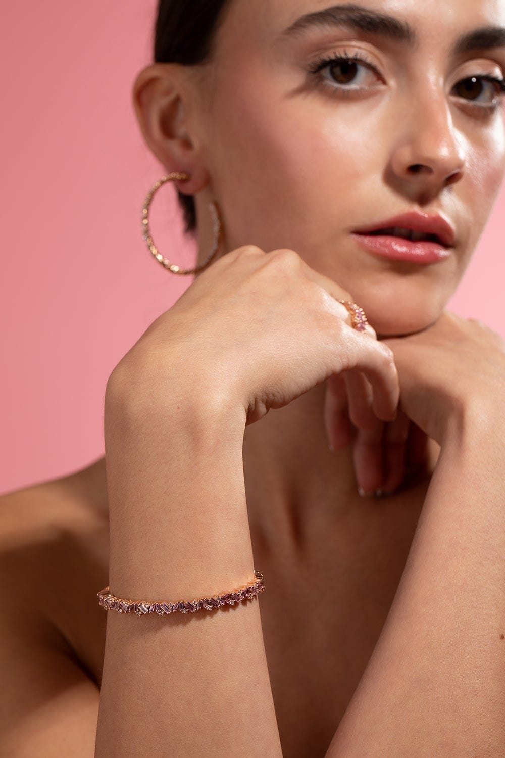SUZANNE KALAN-Pink Sapphire Frenzy Bangle-ROSE GOLD