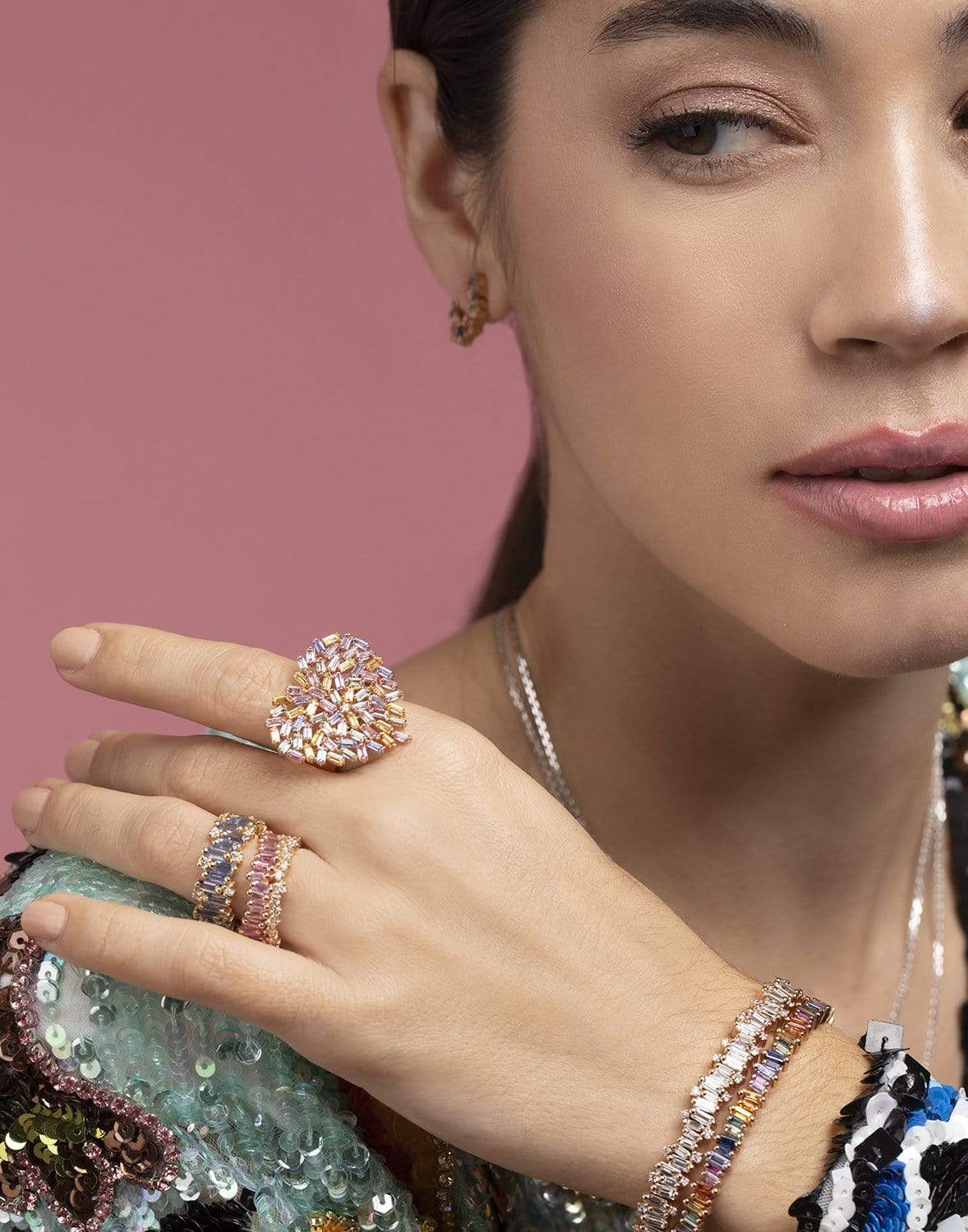 SUZANNE KALAN-Rainbow Sapphire Bangle-ROSE GOLD