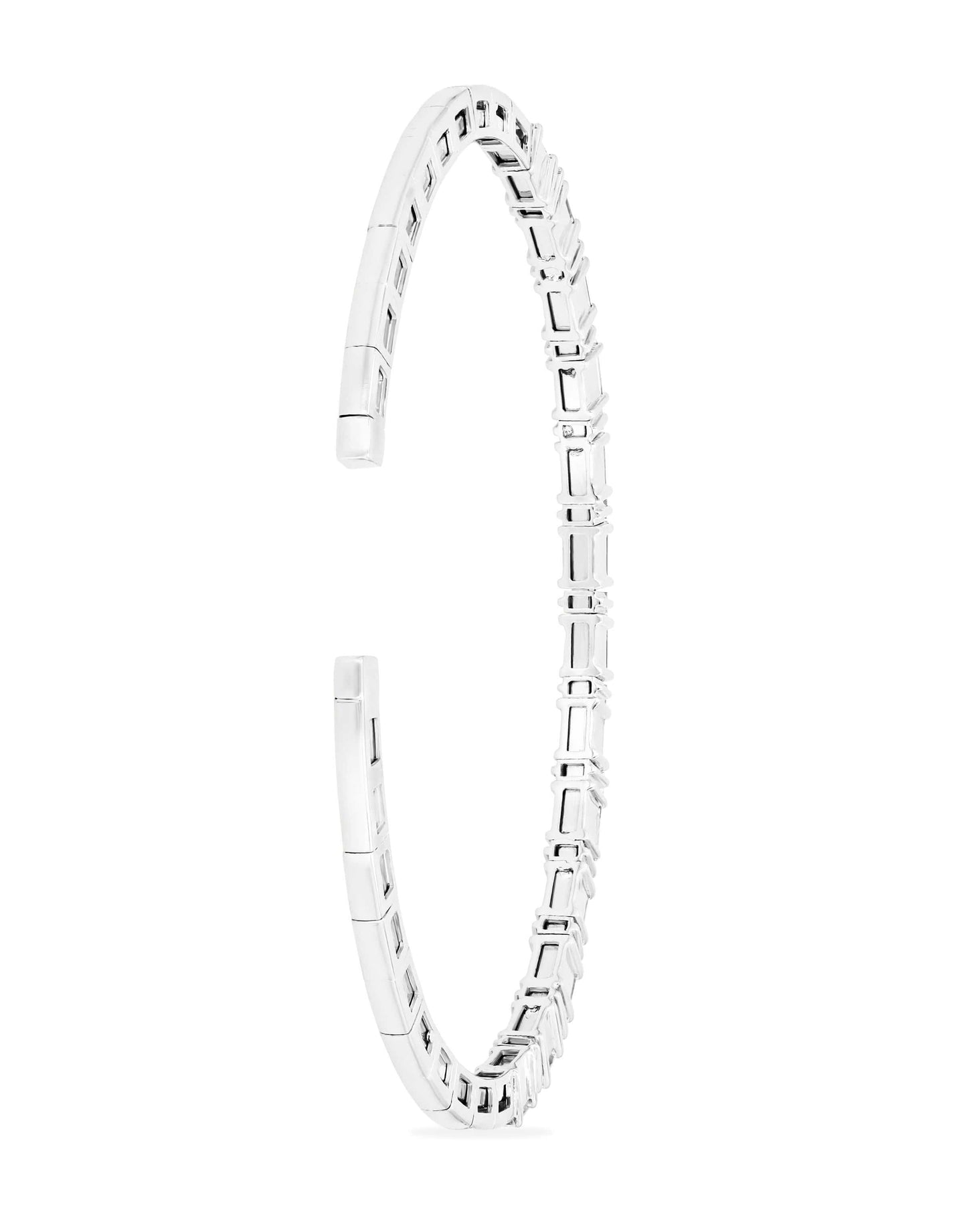 SUZANNE KALAN-Diamond Baguette Horizontal Bangle-WHITE GOLD