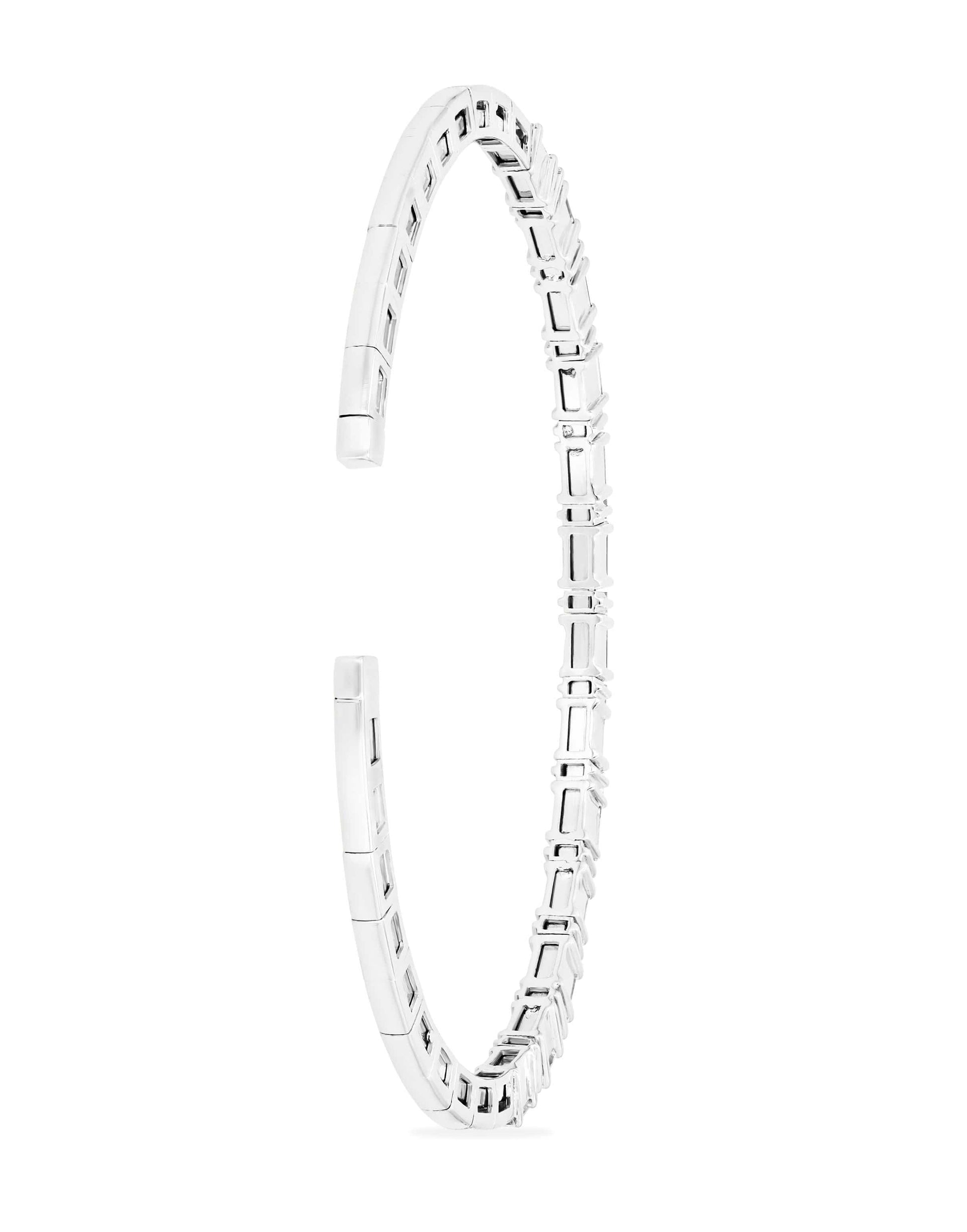SUZANNE KALAN-Diamond Baguette Horizontal Bangle-WHITE GOLD