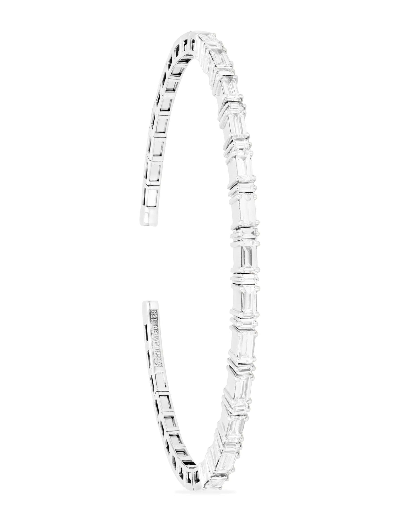 SUZANNE KALAN-Diamond Baguette Horizontal Bangle-WHITE GOLD