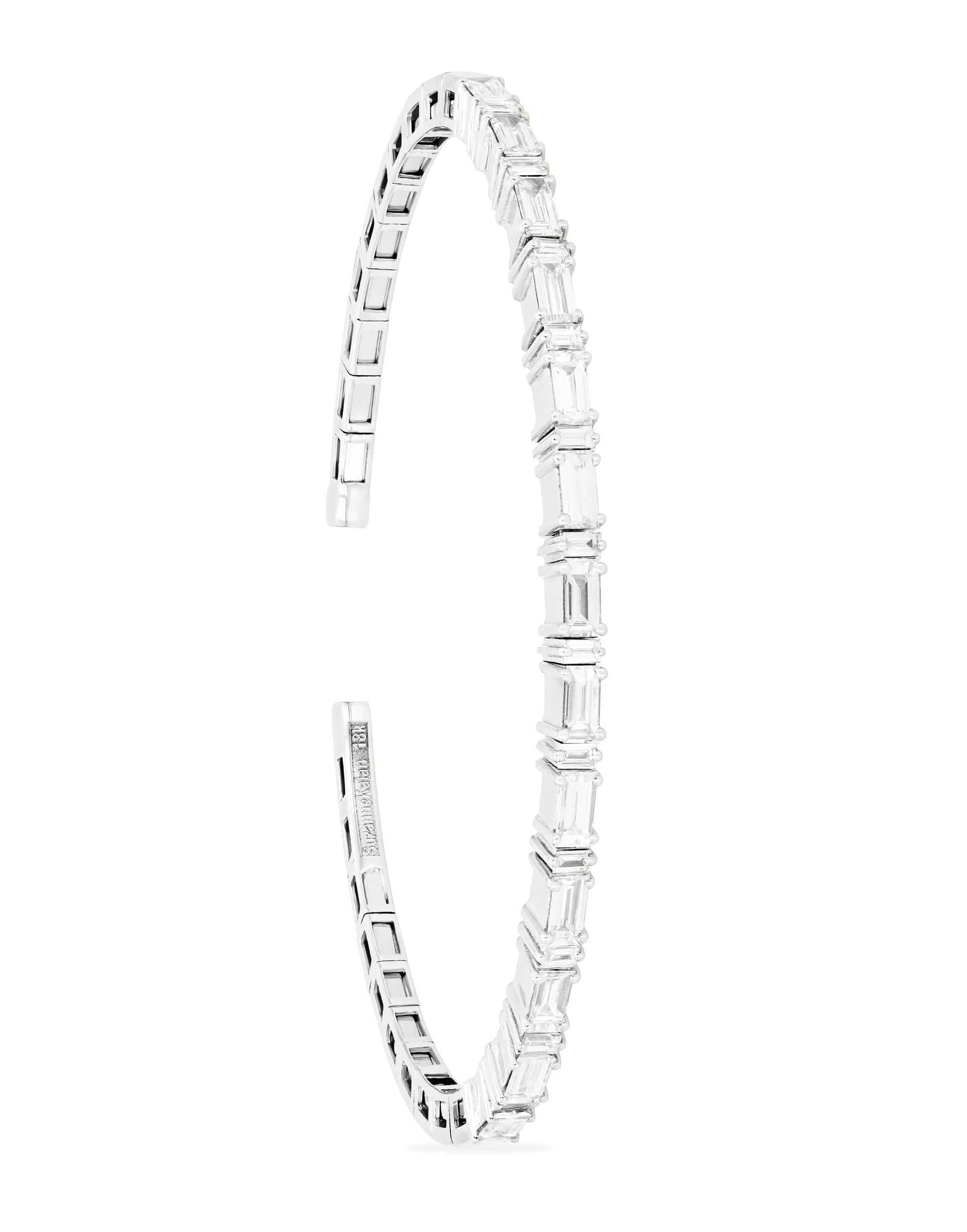 SUZANNE KALAN-Diamond Baguette Horizontal Bangle-WHITE GOLD