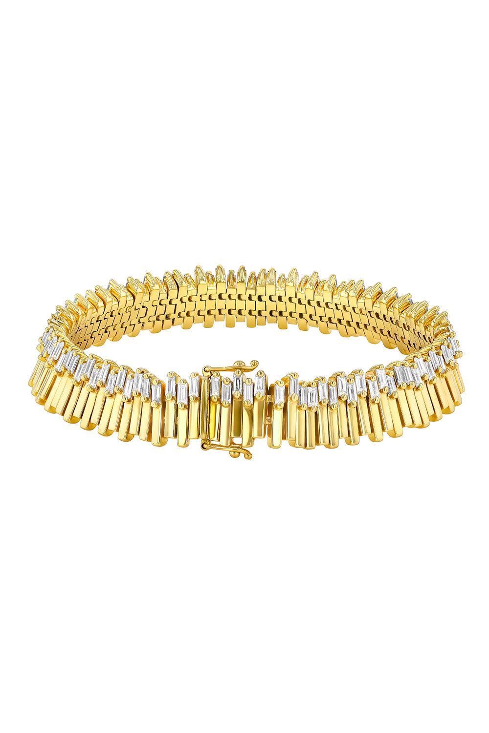 Baguette Diamond Jagged Tennis Bracelet-YELLOW GOLD-7-JEWELRYFINE JEWELBRACELET O-SUZANNE KALAN